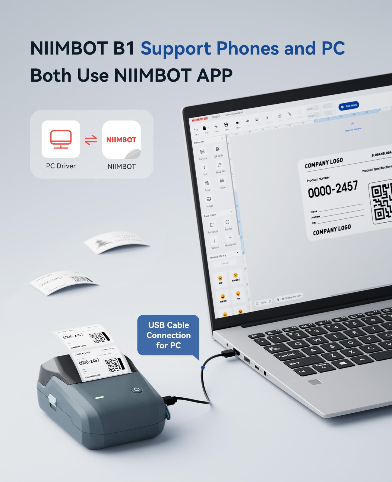 NIIMBOT B1 Bluetooth Label Printer with 1 Starter Roll - 20-50mm Thermal Label Maker for Retail, Office, Supermarket - Compatible with iOS & Android - Perfect for Shipping, Organizing & Inventory Management