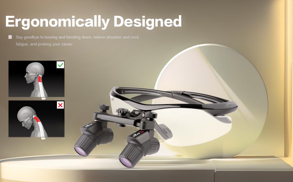 4.0X Plastic Frame Ergonomic Binocular Loupes - Adjustable Bend Head Magnifying Glasses with 450mm Working Distance (DY-119) - Perfect for Jewelry Making, Watch Repair & Dental Work