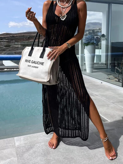 Slit Side Beach Maxi Dress - Flowy Summer Sundress for Women, Boho Chic Long Dress with Side Slit, Perfect for Vacations, Pool Parties & Tropical Getaways