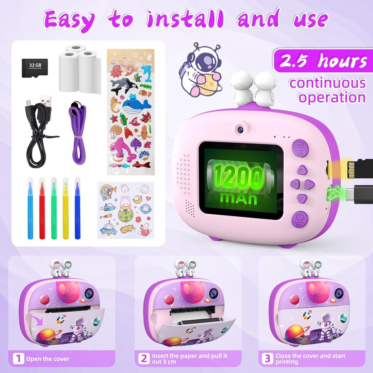 Kids Instant Print Camera with 2.4