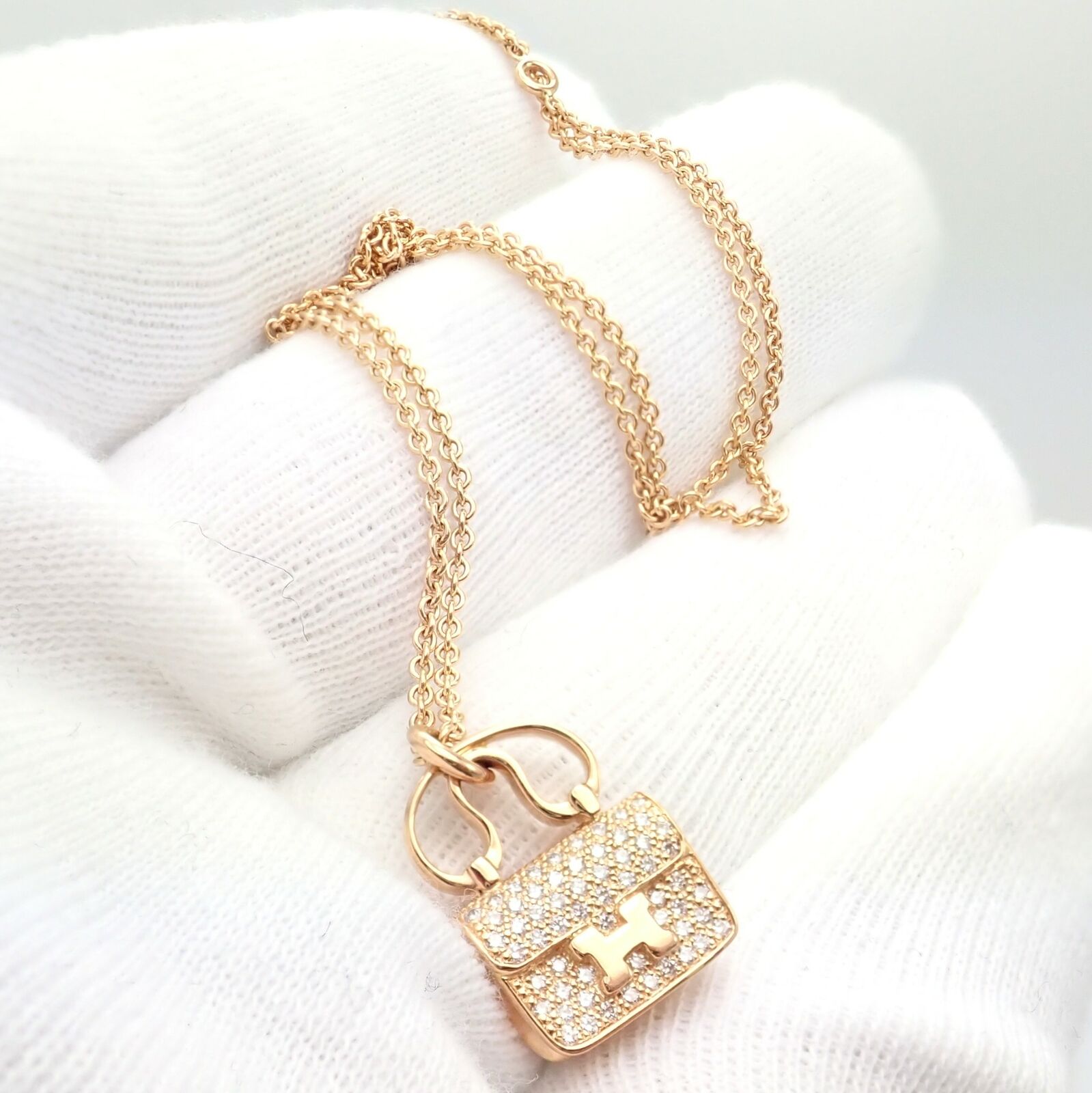 Authentic Hermes 18k Rose Gold Diamond Constance Amulette Pendant Necklace - Luxury Jewelry for Women, Perfect Gift for Anniversary & Special Occasions