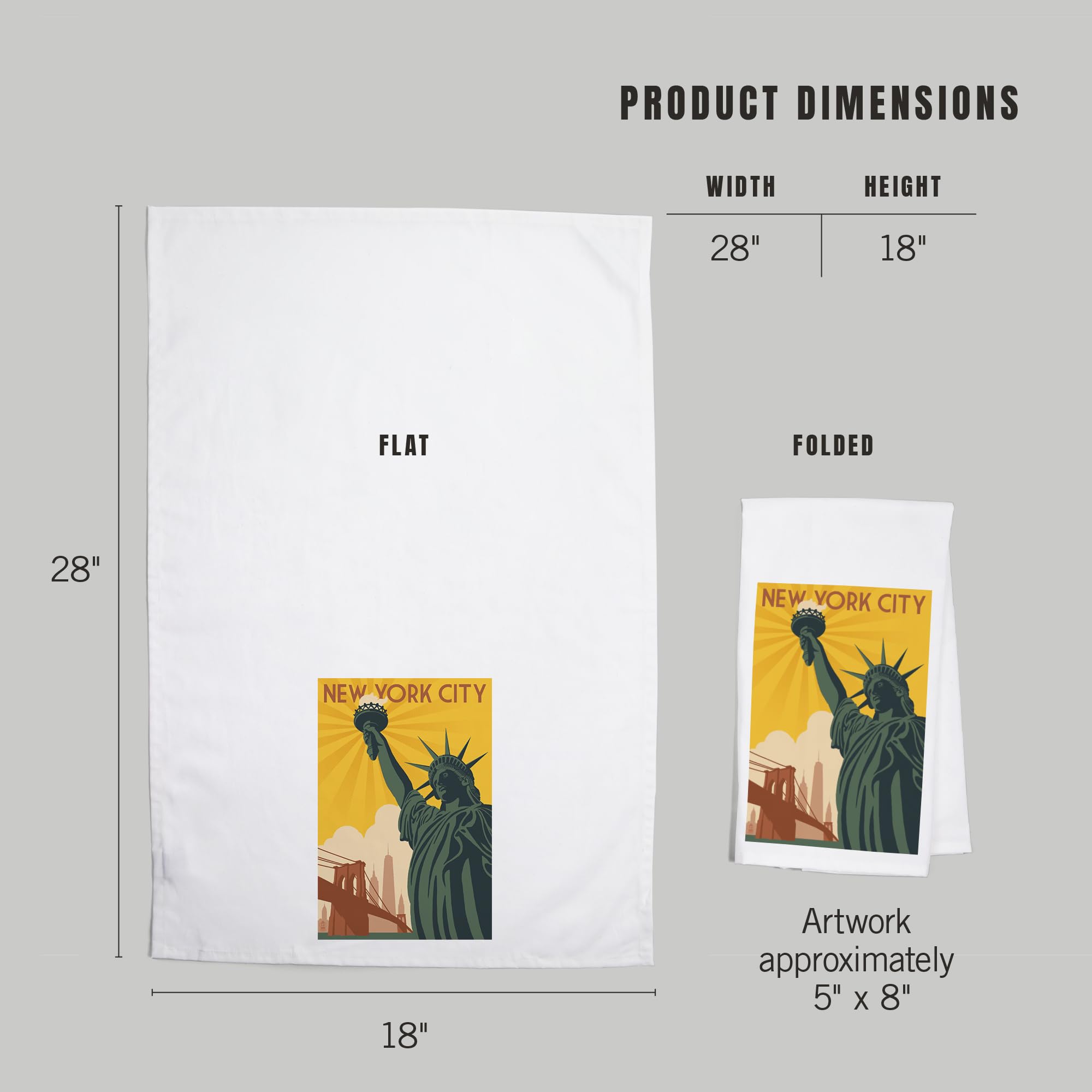 Lantern Press New York Cotton Tea Towel - Statue of Liberty & Bridge Design | 100% Cotton Decorative Hand Towel for Kitchen, Bathroom & Home Decor | Perfect Gift for Housewarming & American Theme Parties