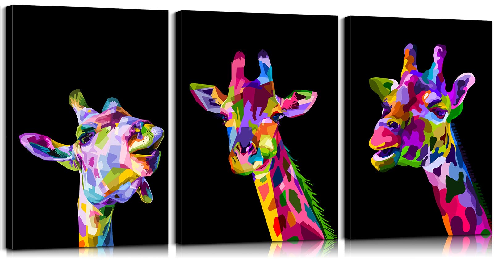 3-Piece Pop Art Giraffe Canvas Wall Decor Set - Modern Animal Wall Art for Living Room & Bedroom - Ready to Hang (12x16 Inches) - Perfect for Home, Office, or Nursery Decor