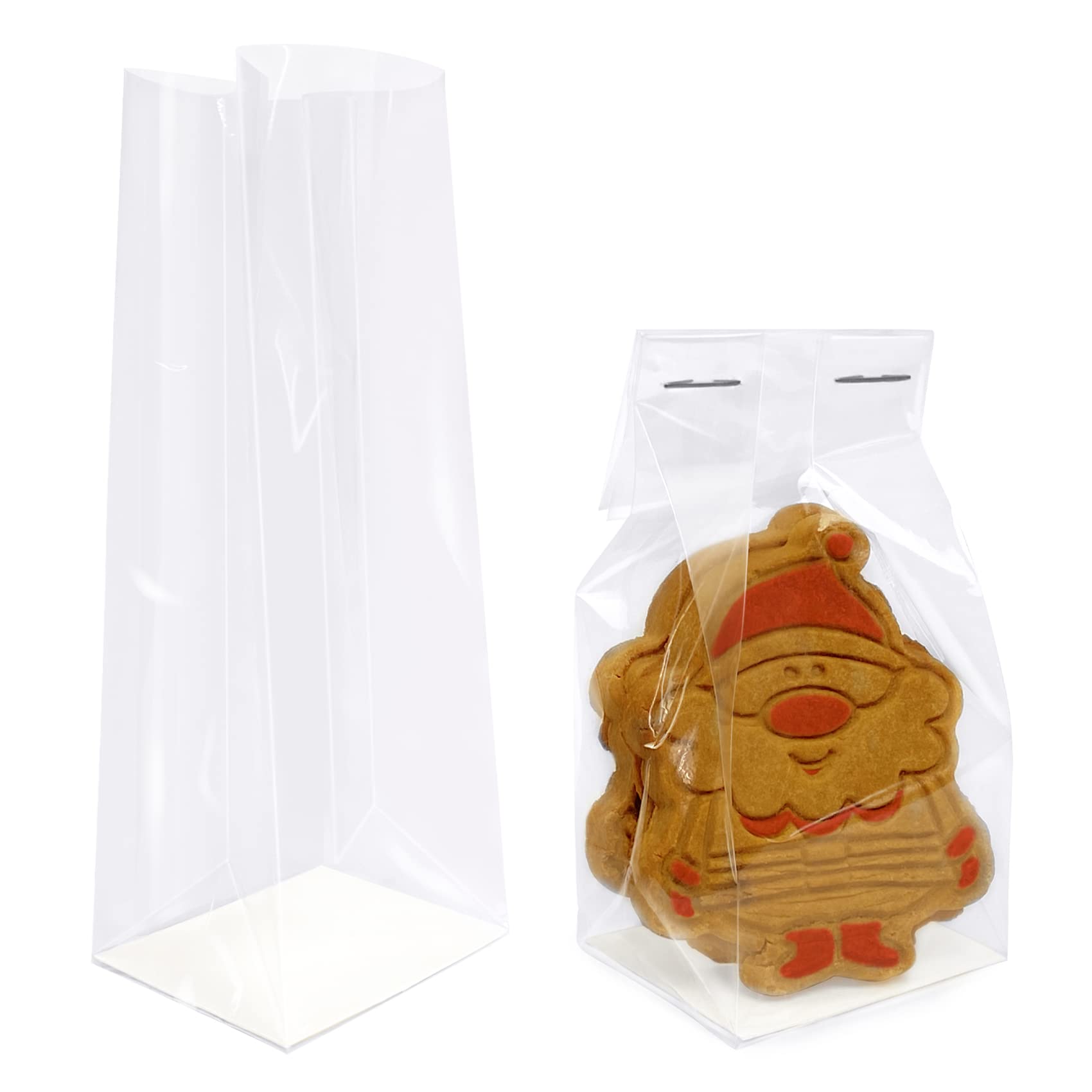 Morepack Gusseted Cellophane Bags 2x1.5x5 Inches - 50Pcs Flat Bottom Cookie Bags with Paper Insert for Biscotti, Cookies & Pastries - Perfect for Bakery, Gift Packaging & Party Favors
