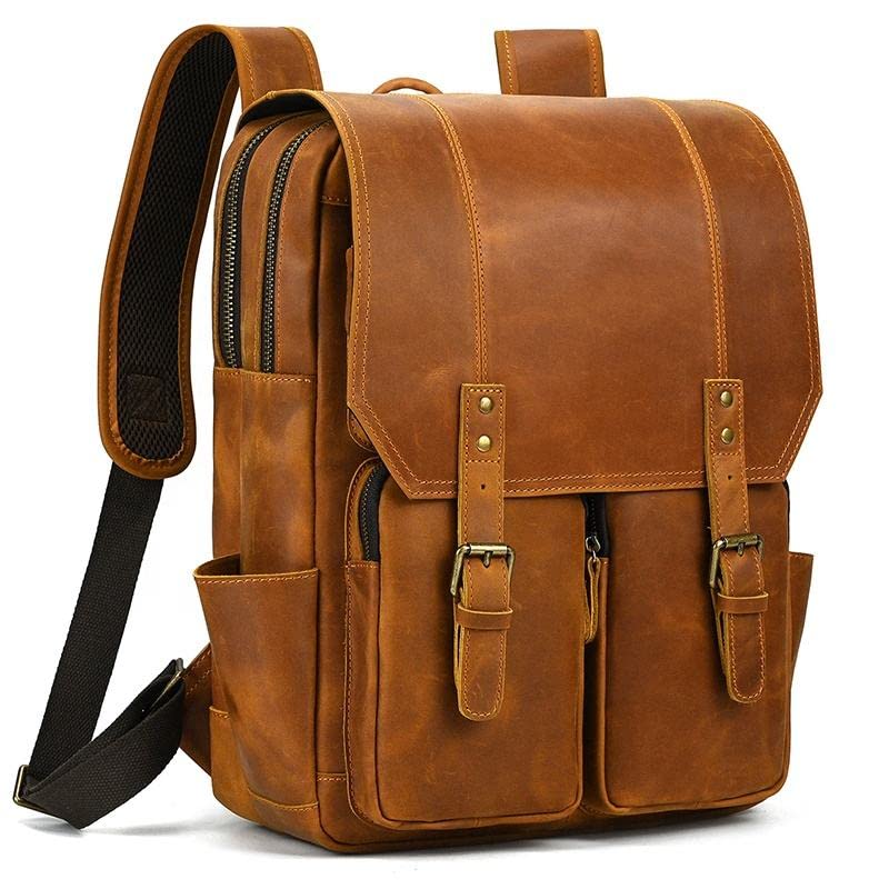 Premium Genuine Leather 16-Inch Laptop Backpack for Men - Durable Business Briefcase & Travel Backpack for Work, Commuting & Outdoor Adventures