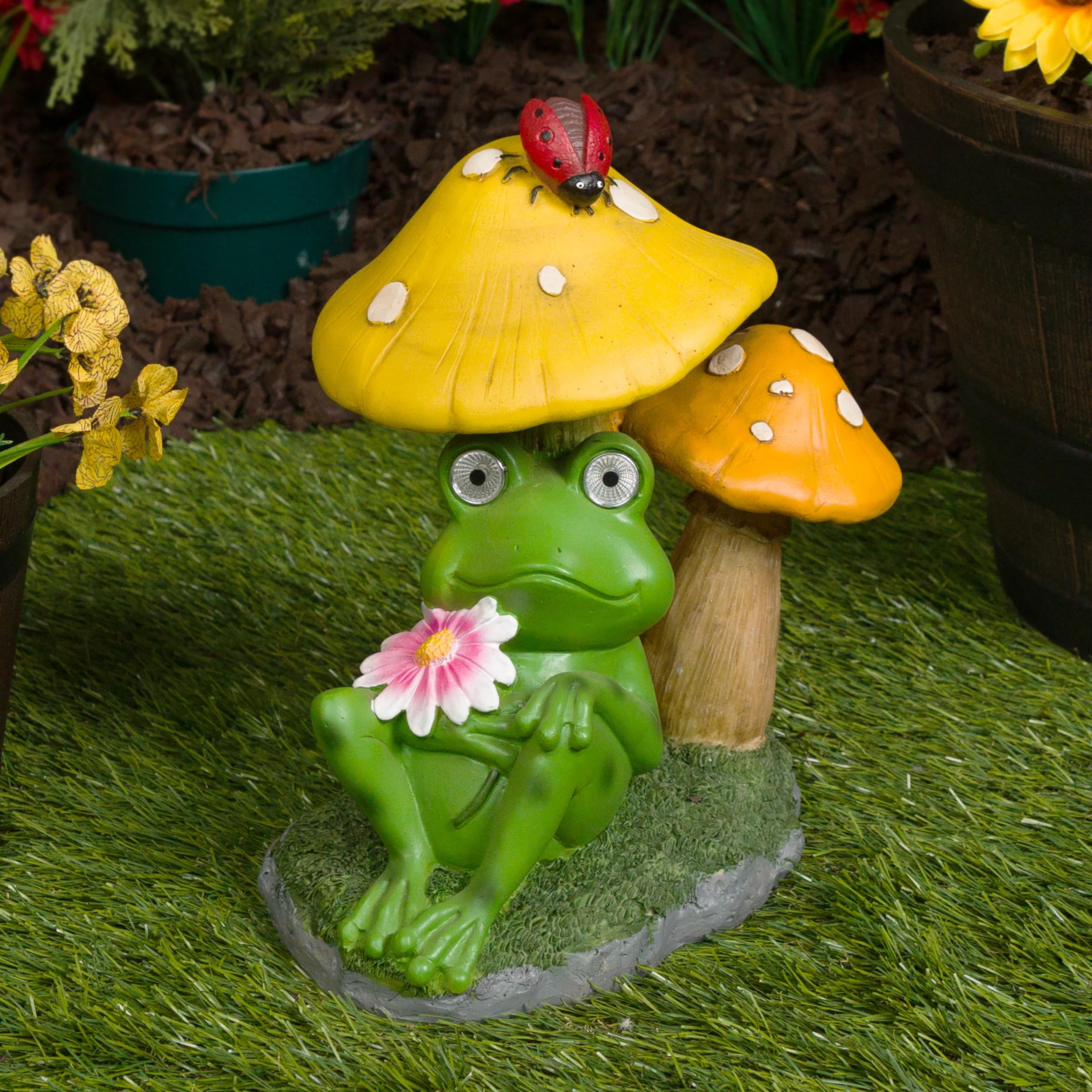 Solar-Powered Frog Mushroom Statue with Light-Up Eyes – 12