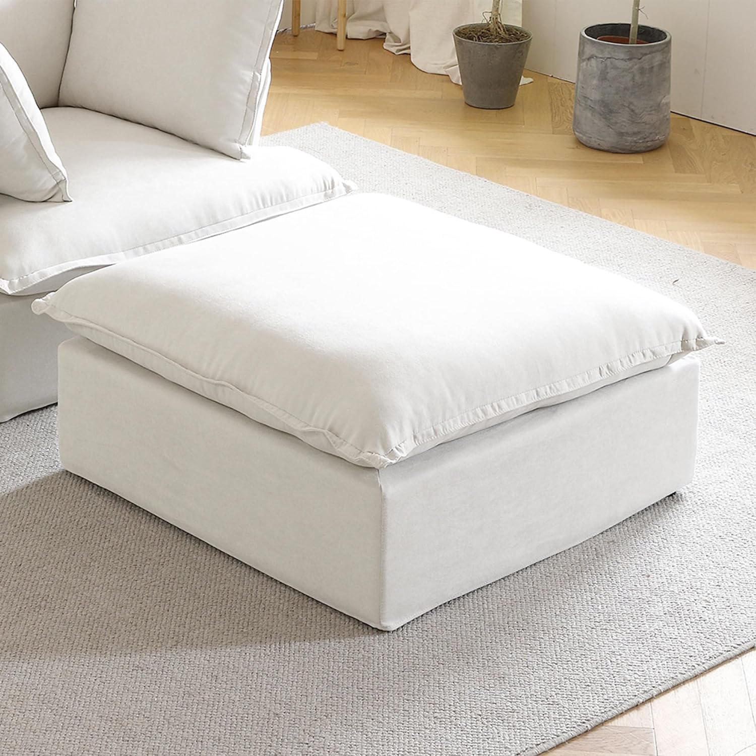 JACH Ottoman Module with Removable Cushion Covers - Minimalist, Breathable Footrest Stool for Living Room & Apartment - Beige - Perfect for Lounging, Extra Seating or Coffee Table Alternative
