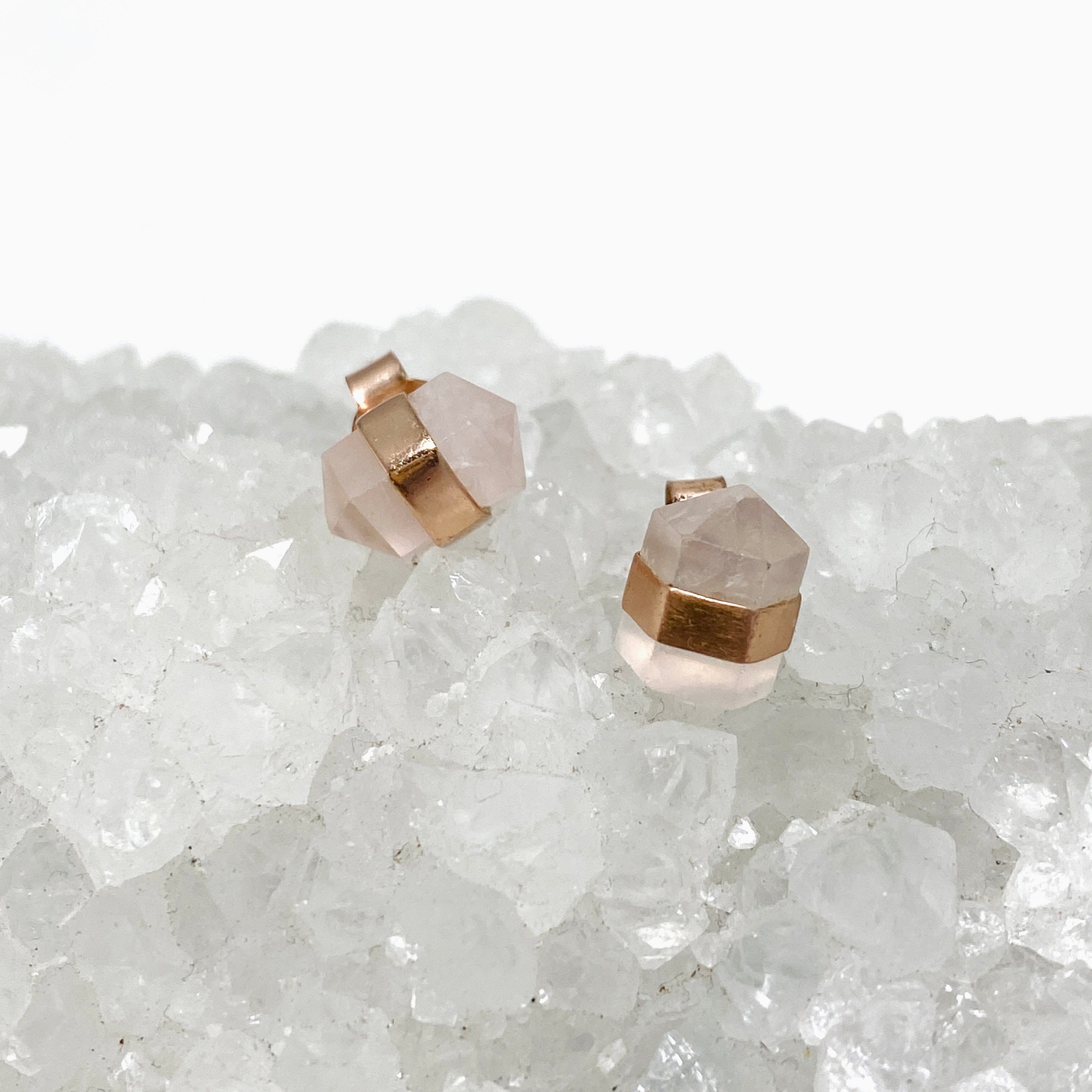 Rose Gold Plated Rose Quartz Stud Earrings for Women - Hypoallergenic, Dainty & Elegant Jewelry Gift for Valentine's Day, Anniversary or Everyday Wear