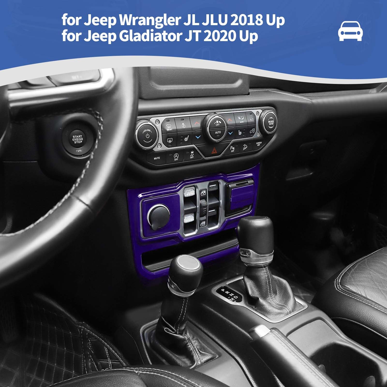 Jeep Wrangler JL JLU & Gladiator JT Center Dash Switch Panel Trim Cover (2018-2024) - Purple Interior Accessories 3pcs - Perfect for Window Control & Media Port Protection
