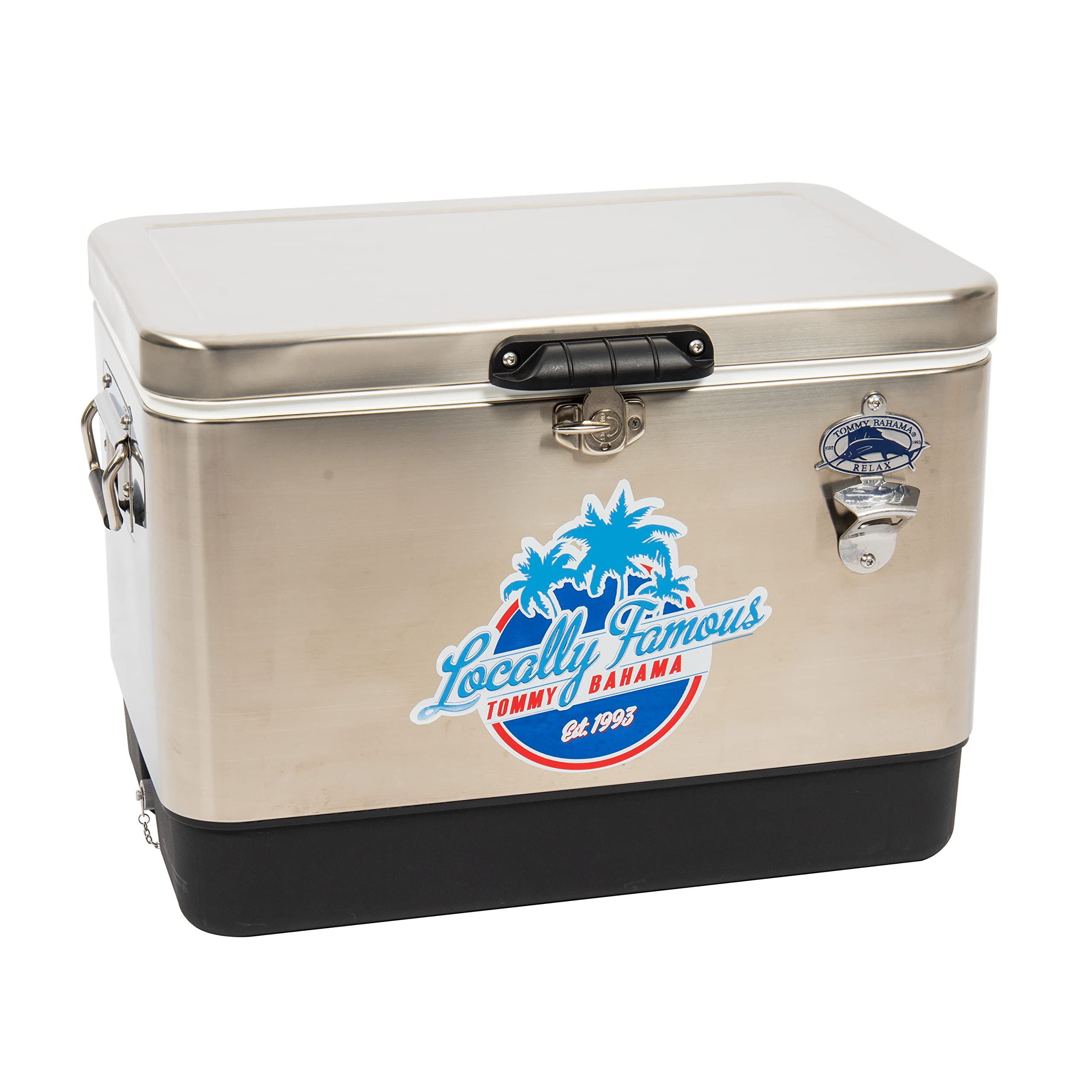 Tommy Bahama 54 Quart Stainless Steel Cooler with Bottle Opener - Portable Ice Chest for Beach, Camping, Tailgating & Outdoor Adventures