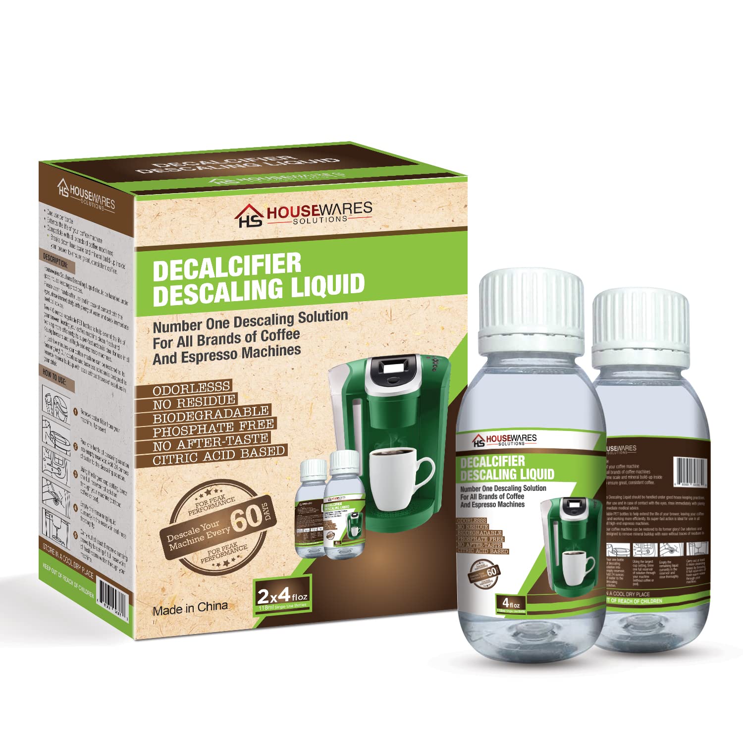 Housewares Solutions Coffee Machine Descaler - 4oz Bottle (2-Pack) - Compatible with Keurig, Nespresso, Breville & All Espresso Makers - Perfect for Home, Office & Cafe Use