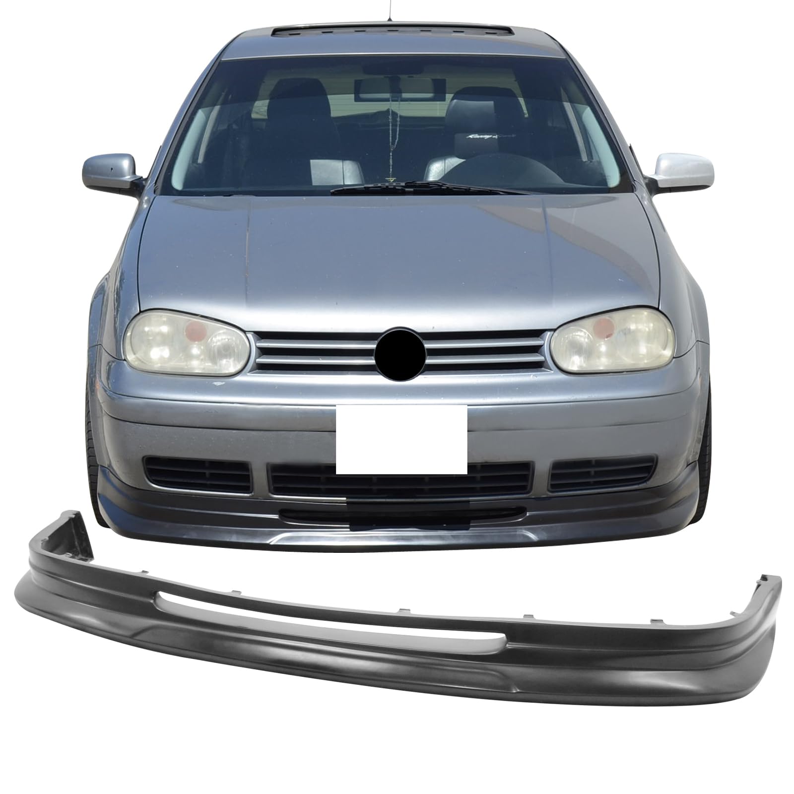 IKON MOTORSPORTS Front Bumper Lip Spoiler - Black PU Splitter Valance for 1999-2004 Volkswagen Golf MK4 (P1 Style) | Enhanced Protection & Aggressive Styling | Perfect for Car Enthusiasts & Street Racing Upgrades