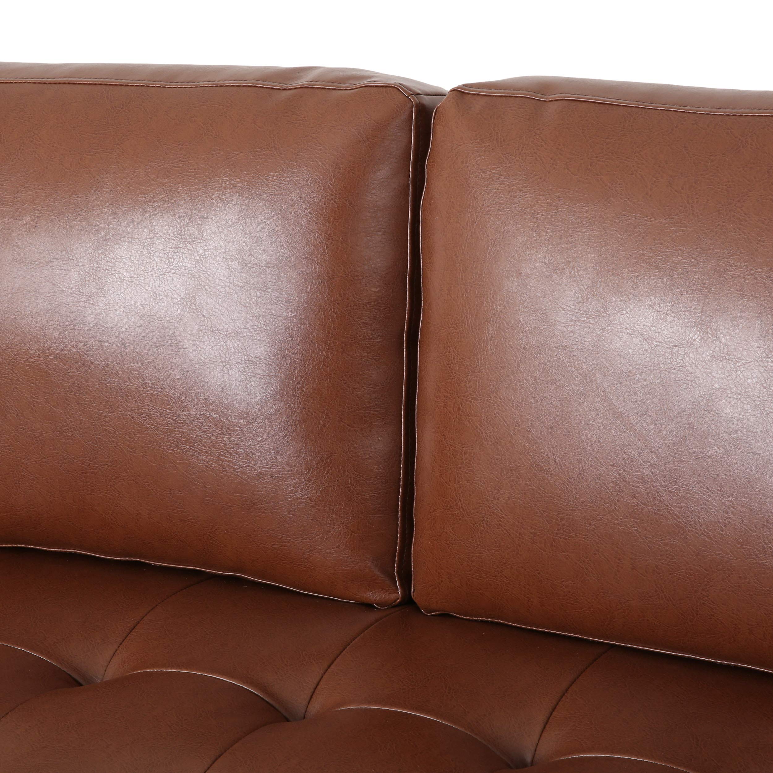 Christopher Knight Home Malinta Sofa - Cognac Brown & Espresso Leather Living Room Couch for Modern Home Decor