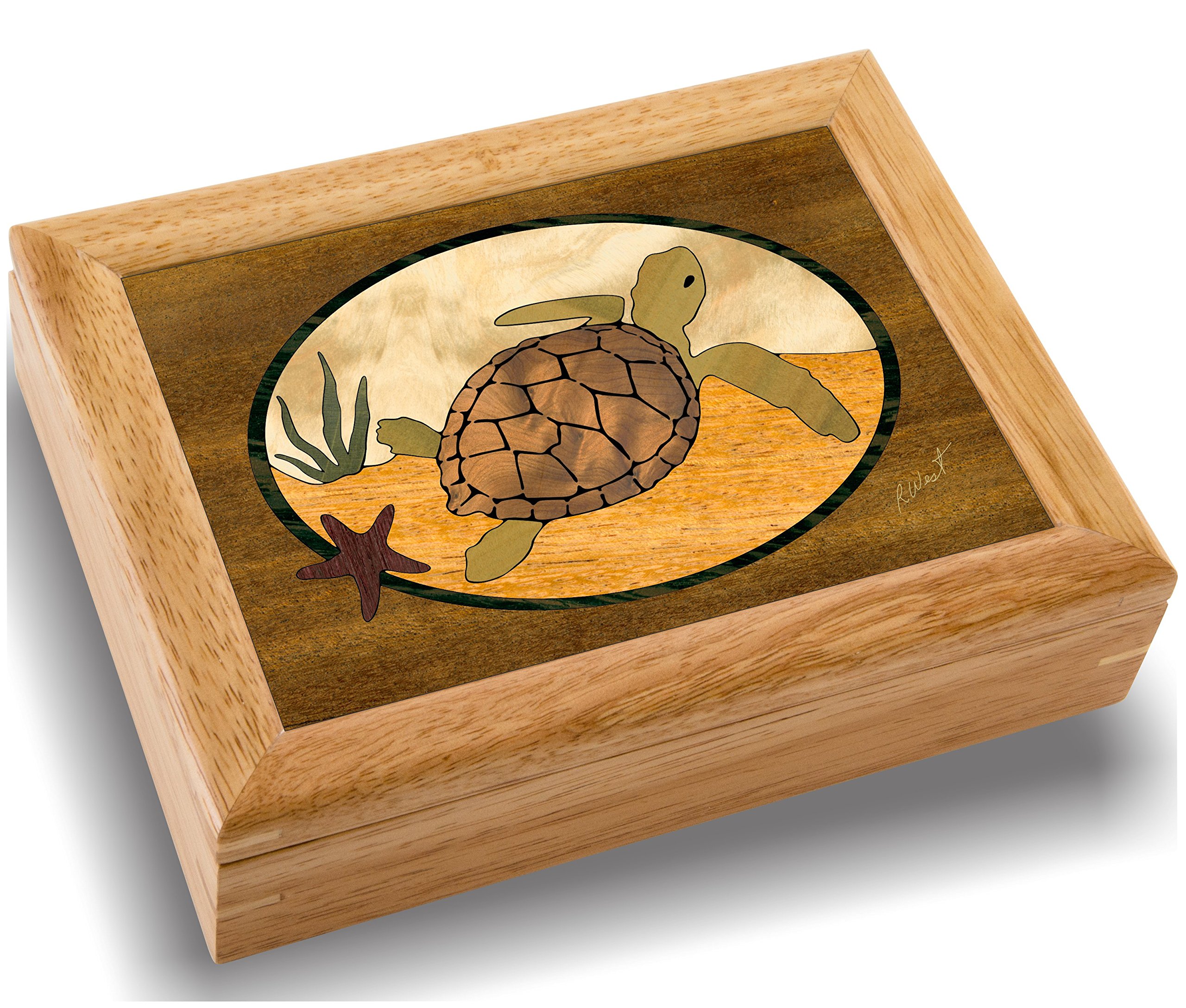 Handmade Sea Turtle Wood Jewelry Box - Unique Wooden Gift Box for Rings & Trinkets - Premium USA Craftsmanship - No Two Alike - Perfect for Beach Weddings, Vacation Souvenirs & Coastal Home Decor