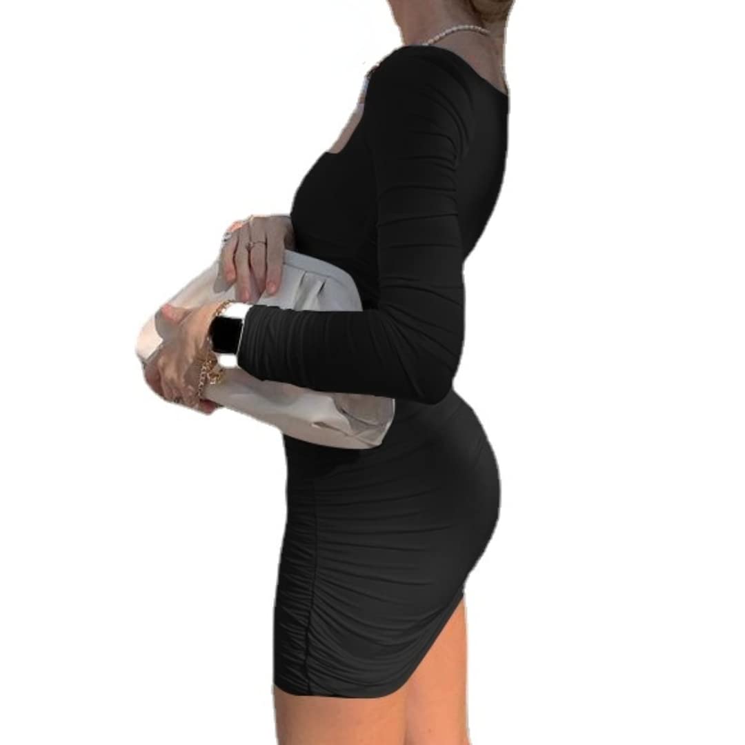 PDXNYXX Women's Ruched Bodycon Dress - Long Sleeve Slim Fit Stretchy Party Cocktail Dress for Date Night & Evening Events | Perfect for Club, Wedding Guest & Night Out