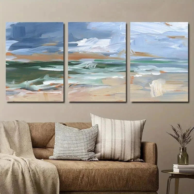 3-Piece Abstract Beach Nautical Wall Art Set - Framed Canvas Prints 40x60cm (16x24in) - High Quality Australian Made Landscape Paintings for Living Room, Bedroom & Office Decor - Ready to Hang Coastal Home Artwork