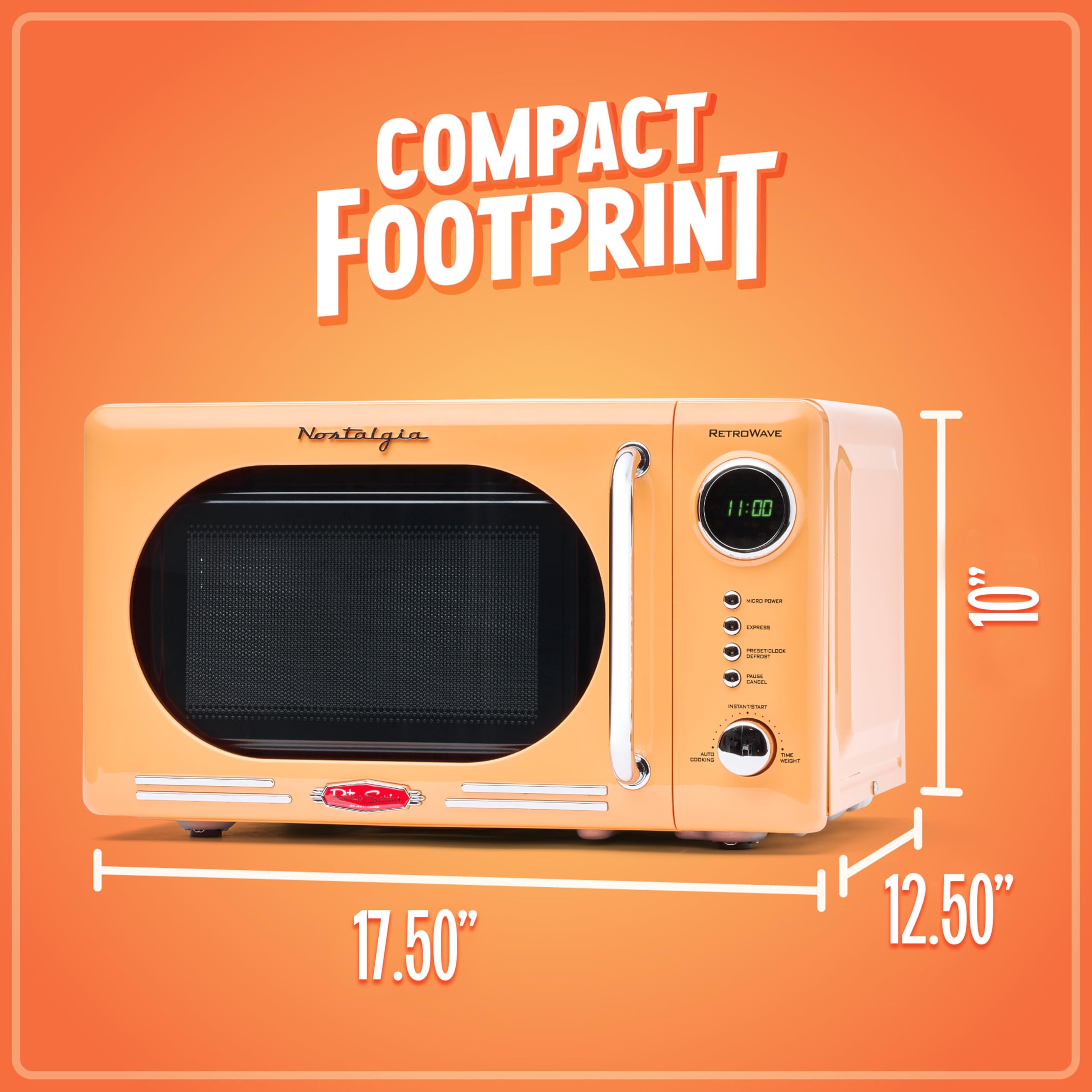 Retro Orange 0.7 Cu. Ft. 700-Watt Compact Countertop Microwave Oven with LED Display & Child Lock - Perfect for Dorms, Small Kitchens & Office Break Rooms - Easy Clean Interior