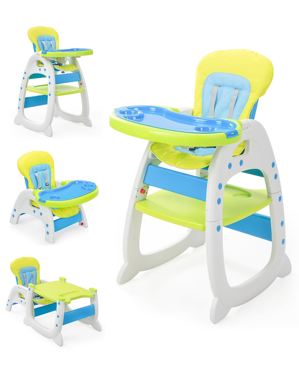 SANDINRAYLI Convertible High Chair for Babies & Toddlers (6 Months to 6 Years) - Adjustable Baby Feeding Chair with Easy-Clean Design - Green | Perfect for Dining, Weaning & Family Mealtime
