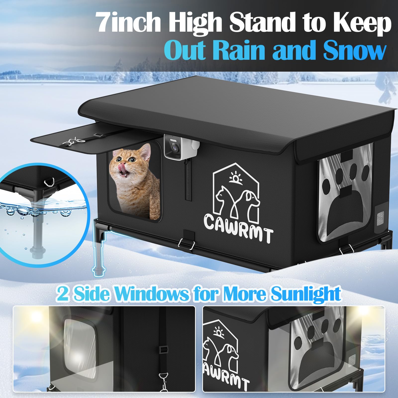 Heated Cat House with Camera - Waterproof & Insulated Outdoor Cat Shelter for Winter, Weatherproof Feral Cat House for Stray & Barn Cats (Black, Large) - Perfect for Backyard, Garden & Cold Weather Protection