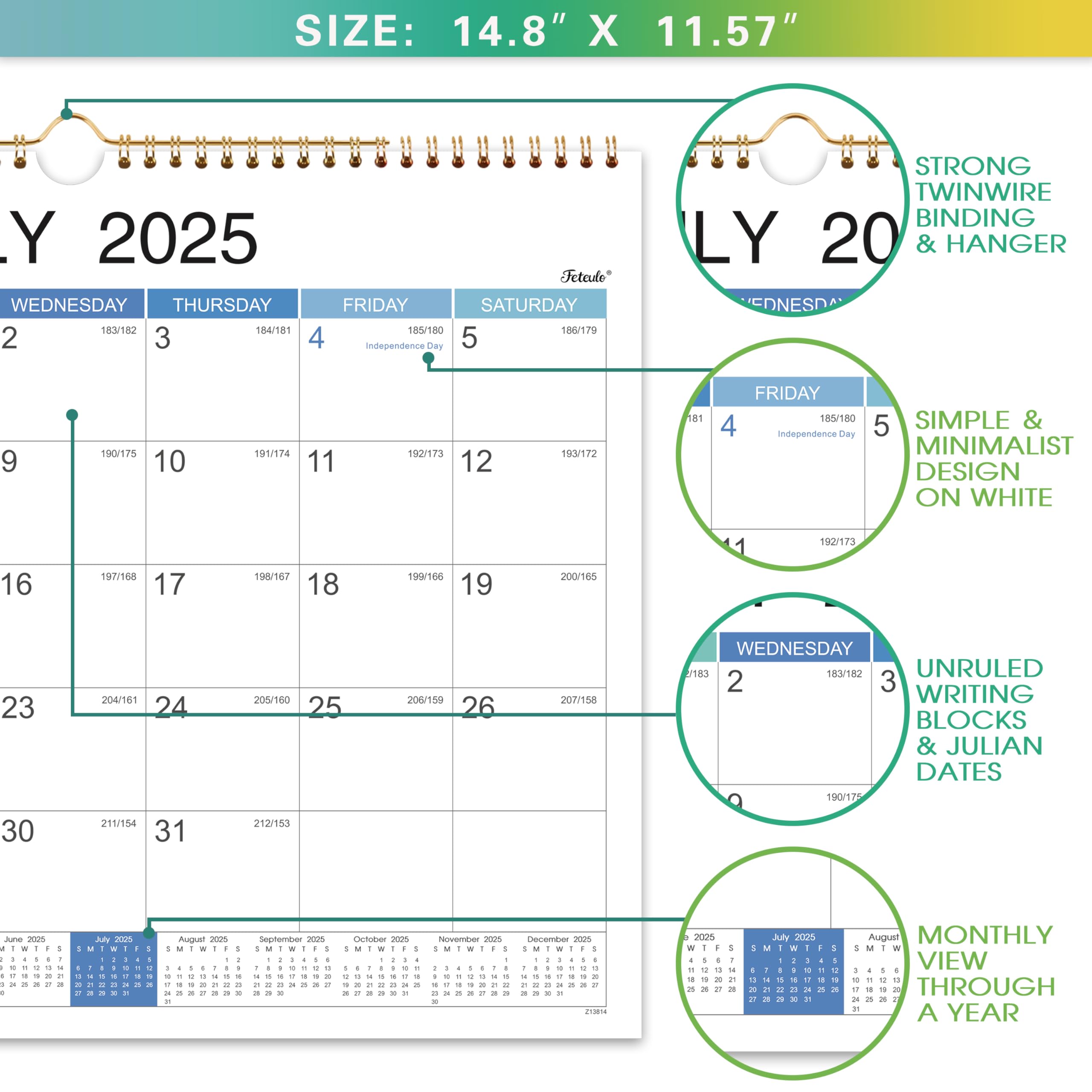 2025-2026 Wall Calendar Planner | 18-Month Hanging Calendar (July 2025 - December 2026) | 15