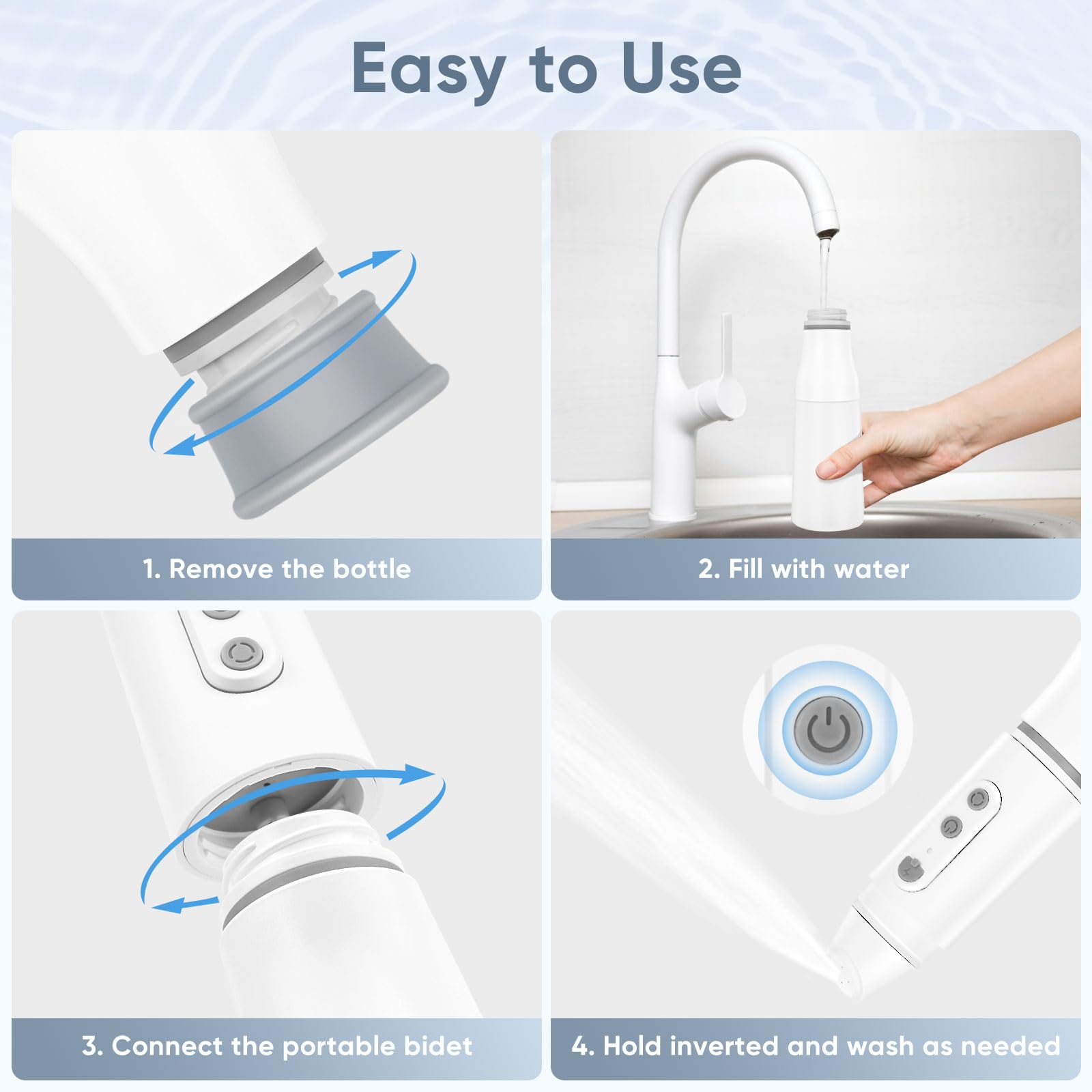 LEIVI Portable Travel Bidet for Women & Men - Handheld Rechargeable Bidet with USB Cable, 3 Pressure Settings, White | Perfect for Travel, Camping & Postpartum Care