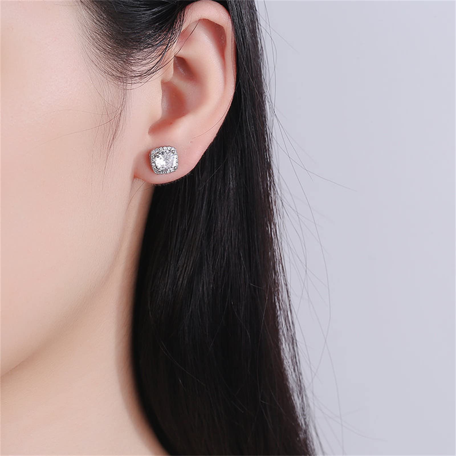 Elegant Gold Chain Hoop Earrings for Women - Trendy Rectangle Moissanite Stud Earrings Hypoallergenic for Sensitive Ears | Perfect for Parties, Weddings & Everyday Wear (One Size)