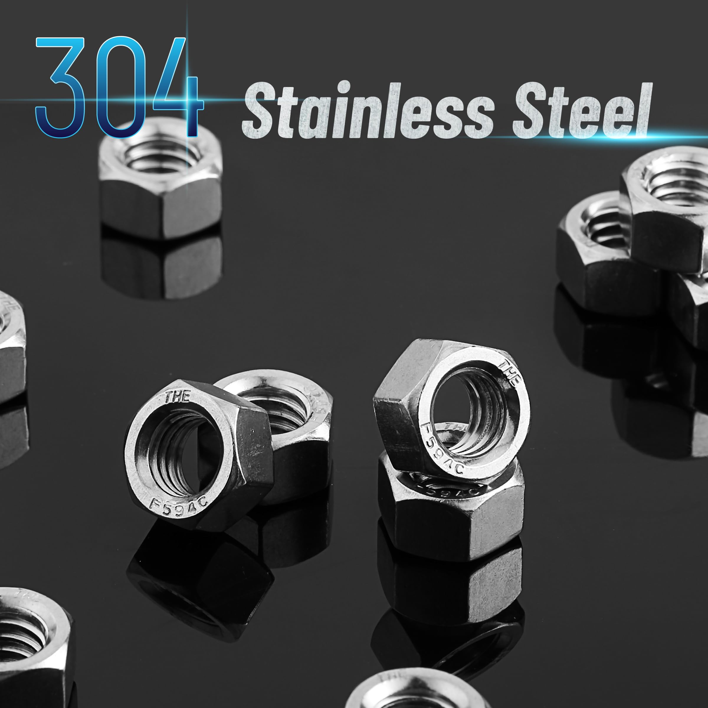 Bates 3/8-16 Stainless Steel Hex Nuts (50 Pack) - Corrosion Resistant Hardware for Construction, Machinery & DIY Projects