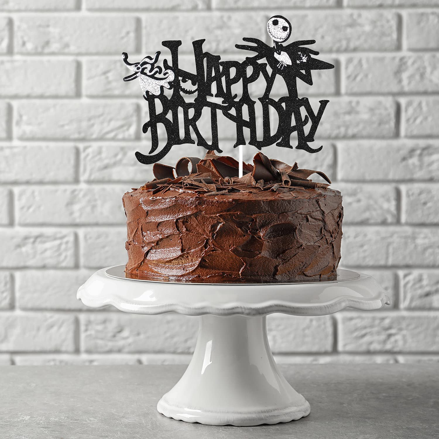Halloween Nightmare Happy Birthday Cake Topper - Black Glitter Jack Skeleton Decor for Spooky Kids Birthday Cakes | Perfect for Halloween Parties, Themed Celebrations & Cake Decorating