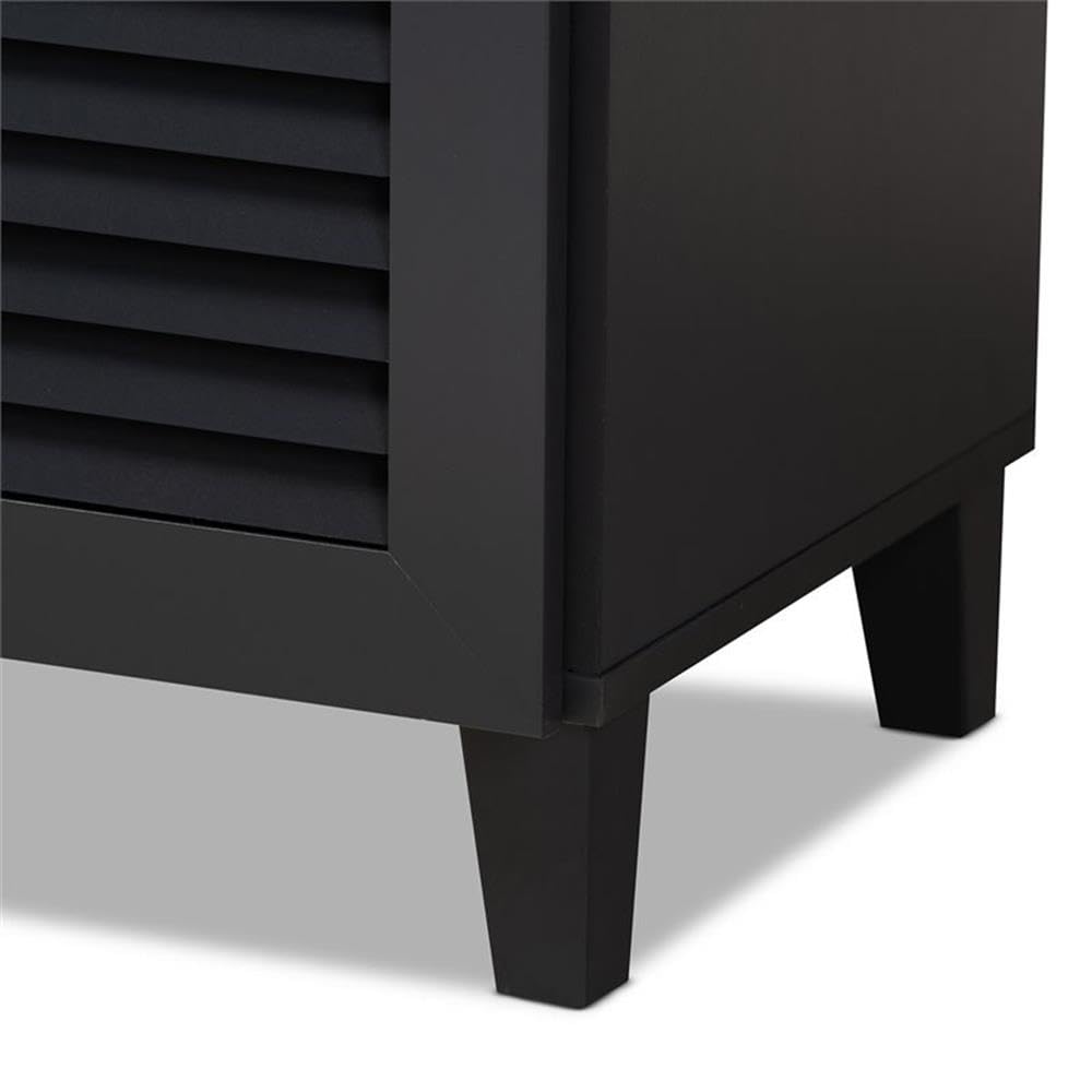Baxton Studio Coolidge Modern 11-Shelf Shoe Storage Cabinet with Drawer - Dark Grey Wooden Organizer for Entryway, Bedroom & Closet Organization