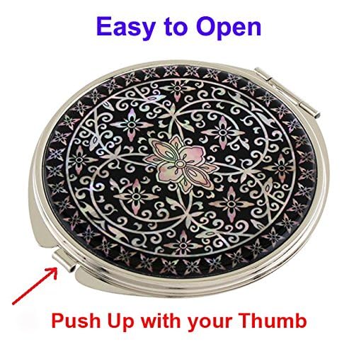 Mother of Pearl Watermelon Design Vanity Makeup Double Compact Mirror - Regular & 2X Magnifying Mirrors, 2.6 Inch (6.5cm) Tabletop Mirror for Dressing Table, Travel & Gift | Elegant Cosmetic Mirror for Makeup Application & Beauty Routine