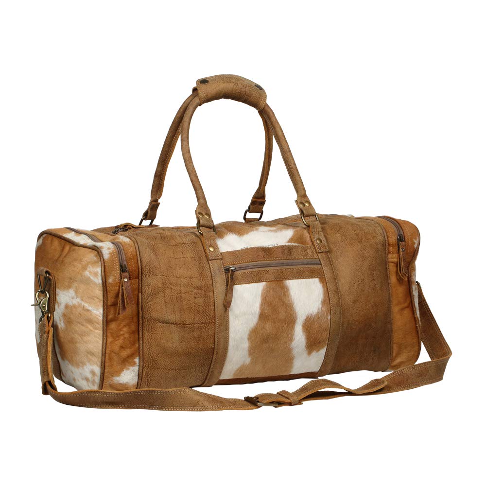 Myra Bag Genuine Cinnamon Cowhide Leather Travel Bag S-1272 - Perfect for Business Trips & Weekend Getaways