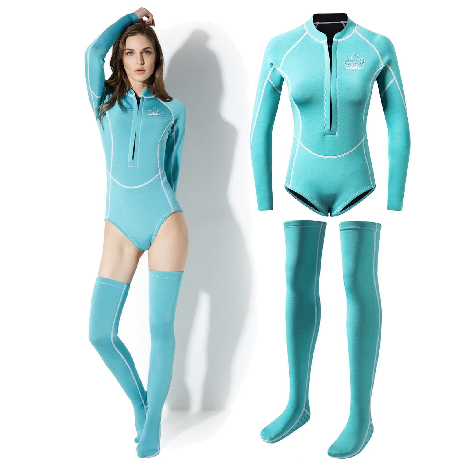 2MM Neoprene Wetsuit 2-Piece Set for Women - Diving Top & Socks, Snorkeling, Surfing, Swimming Gear - Blue, Size XXL - Perfect for Water Sports & Beach Activities