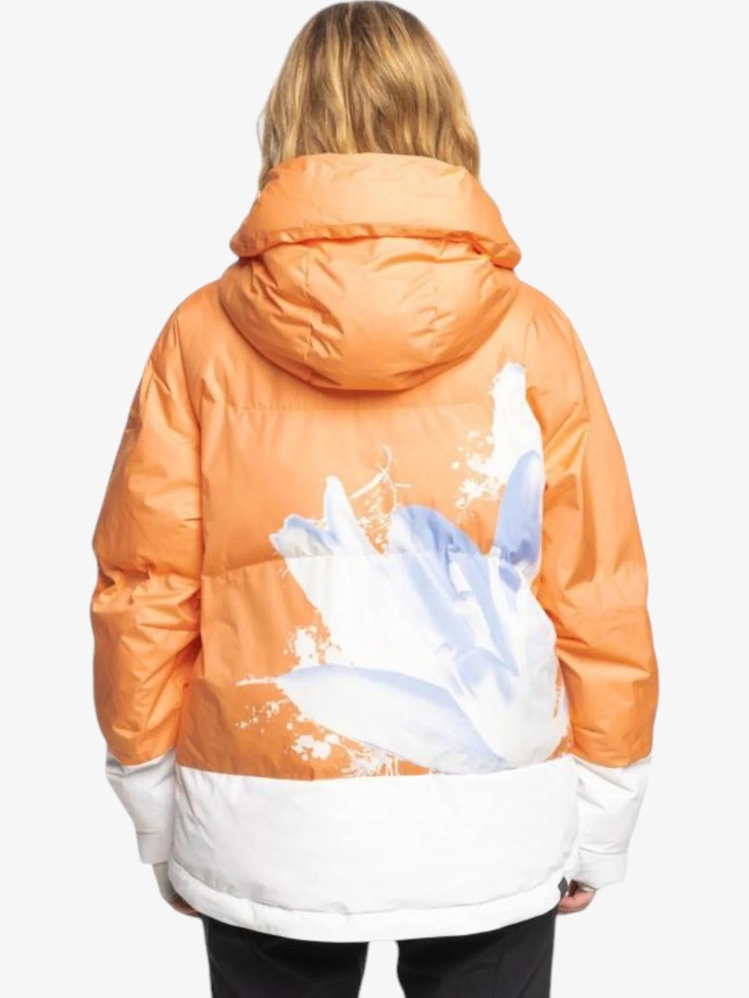 Roxy Chloe Kim Puffy Jacket - Women's Winter Snow Coat in Orange & White - Perfect for Skiing, Snowboarding & Cold Weather Adventures
