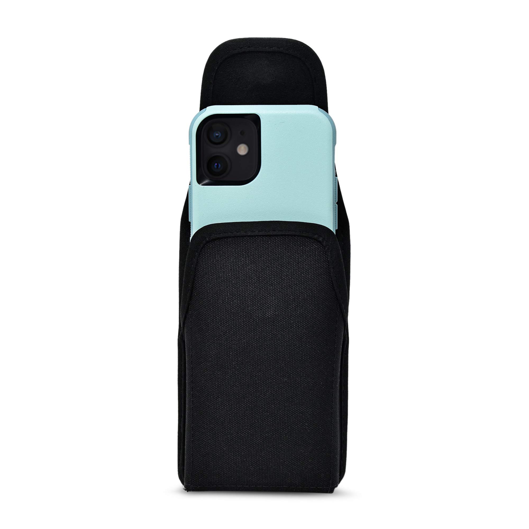 Premium Nylon Phone Holster for iPhone 13 & 12 Mini - Black Belt Clip Holder with Shockproof Design | Fits Commuter & Symmetry Style Cases | Durable Metal Clip for Secure Carry | Perfect for Hiking, Workouts & Everyday Use