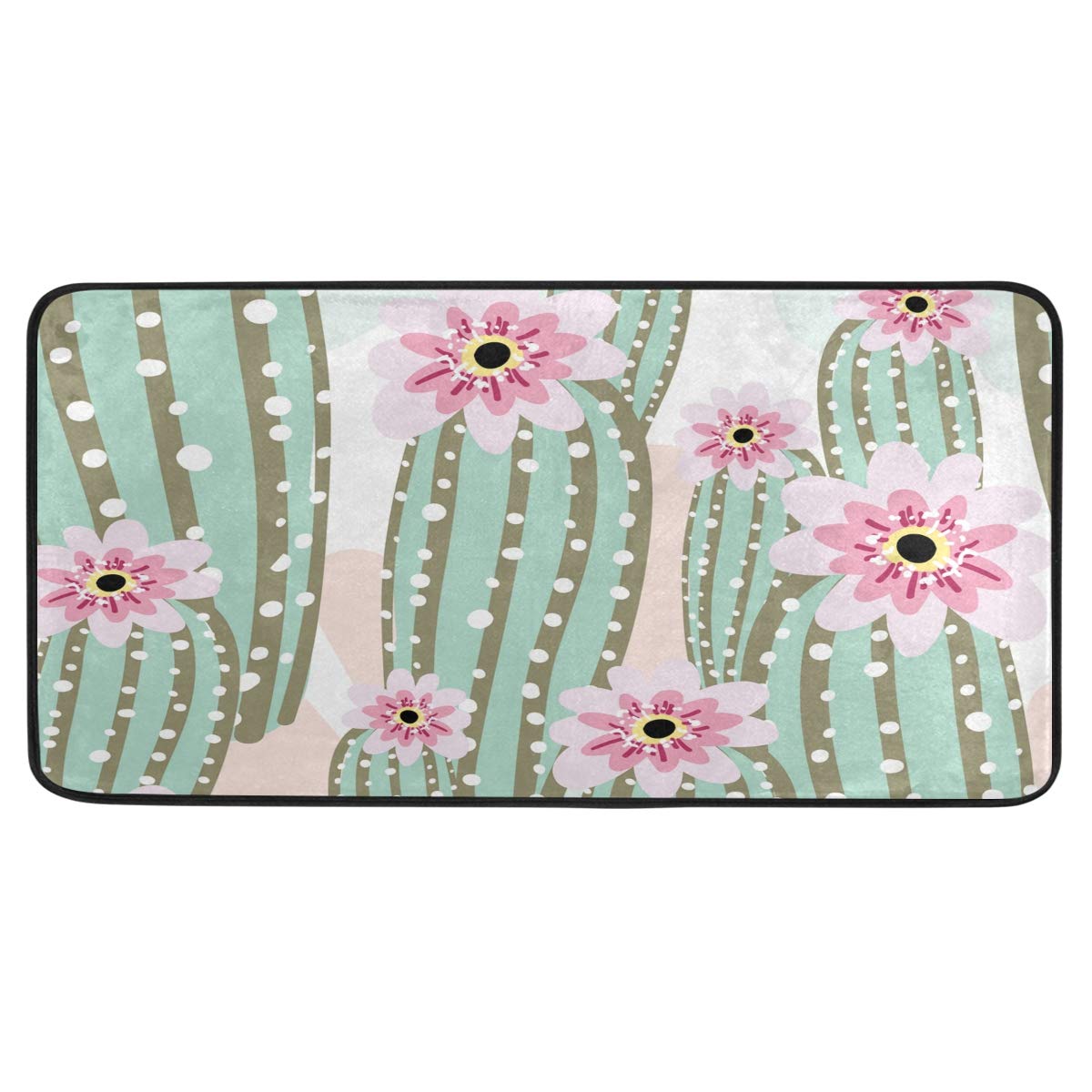 Cute Cactus with Pink Flowers Non-Slip Kitchen Rug - Anti-Fatigue Comfort Floor Mat, Oil & Stain Resistant, Easy to Clean - Perfect for Kitchen, Bathroom, Indoor & Outdoor Use as Doormat or Entryway Mat
