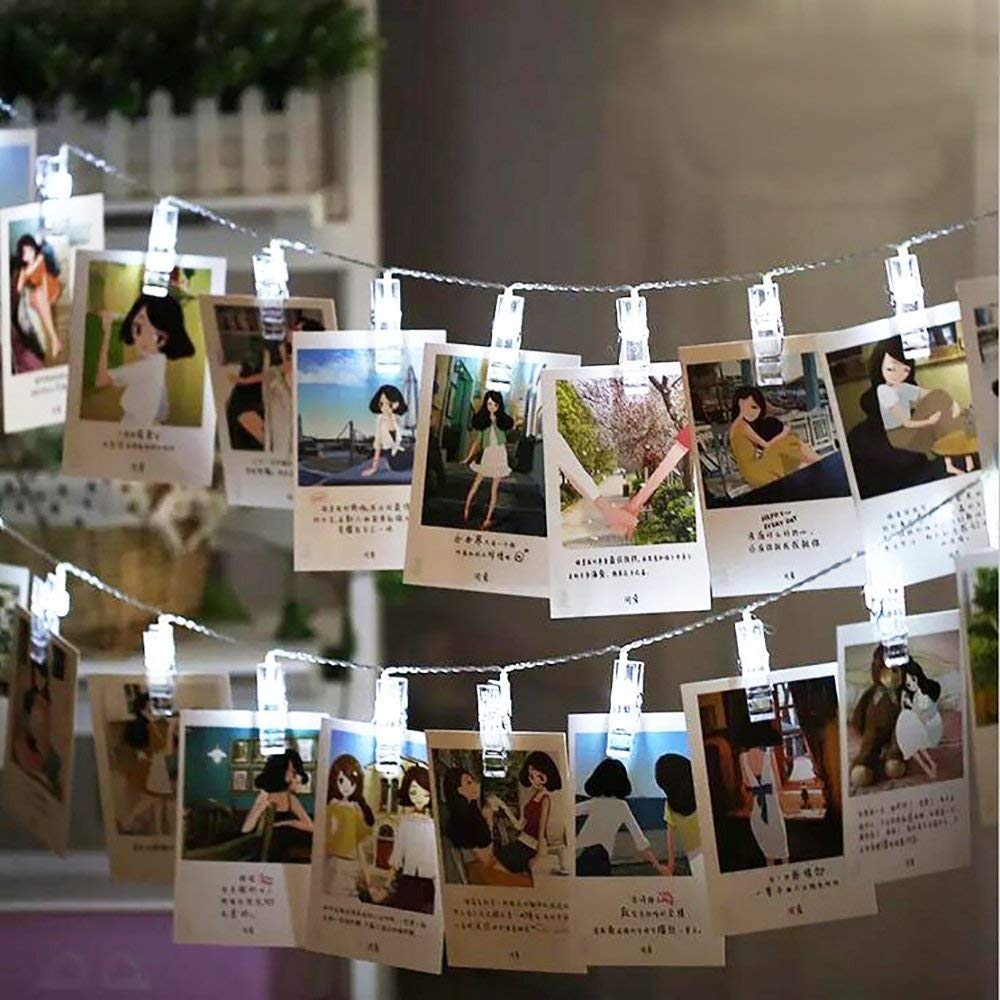 UWY 20 LED Fairy String Lights with Photo Clips - 7.22ft Battery Operated Warm White/Cool White Decorative Lights for Bedroom, Wedding, Christmas Tree & Party Decorations