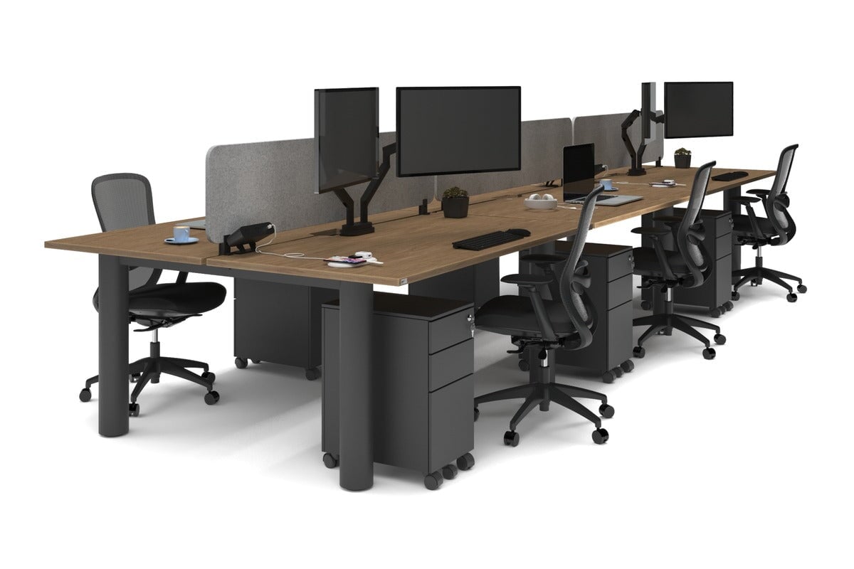 Quadro Cylinder Leg 6-Person Office Workstation Desk - 1800L x 800W with Cable Management - Modern Office Furniture for Collaborative Workspaces & Team Meetings