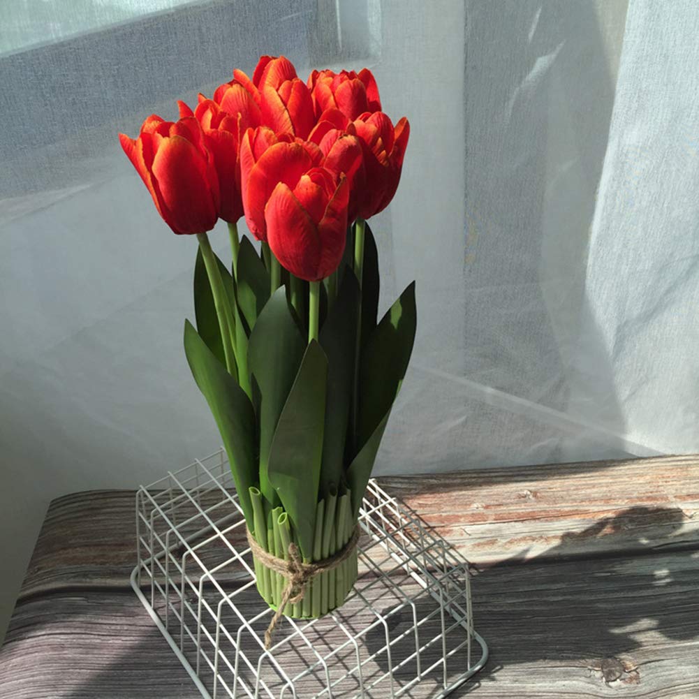 Takefuns 12 Heads Artificial Tulip Flowers Bouquet - Long Stem Fake Silk Tulips with Real Touch for Home Decor, Wedding Centerpieces, Party & Room Decoration - Perfect for Spring Table Arrangements, Bridal Showers & DIY Floral Crafts