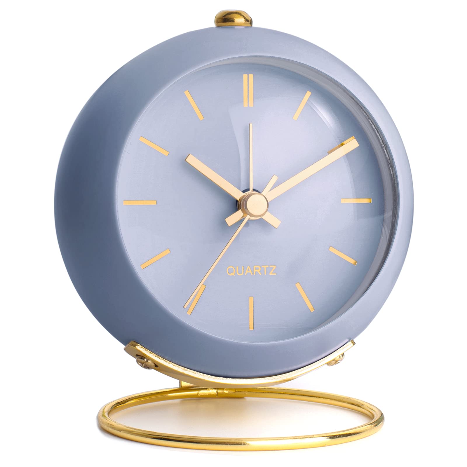 AYRELY Retro Silent Analog Desk Alarm Clock with LED Light - Battery Operated, No Ticking, Loud Alarm - Perfect for Bedside, Bedroom, Office, Travel & Kids Room Decor - Vintage Blue Aesthetic Clock for Home & Work Spaces