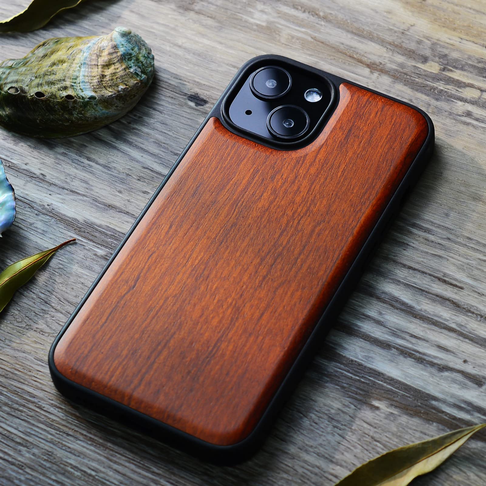 Carveit Magnetic Wooden Case for iPhone 13 Mini - Natural Wood & Black TPU Shockproof Protective Cover with MagSafe Compatibility | Durable Wood Phone Case for Everyday Use, Office & Outdoor Activities (Red Wood)