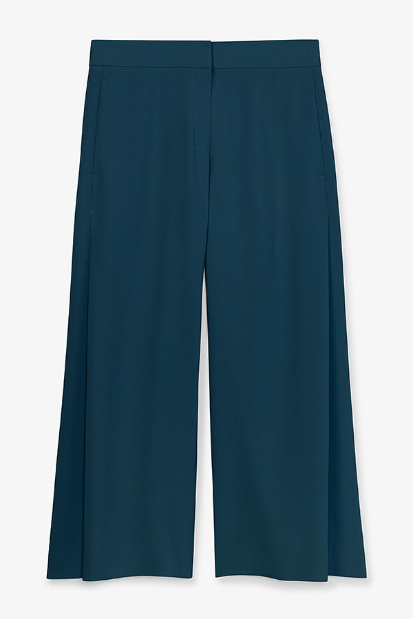 Zhou Culotte Women's High Waist Wide Leg Pants - Heavy Crepe Fabric - Rainforest Print - Elegant & Comfortable for Work, Travel & Casual Wear