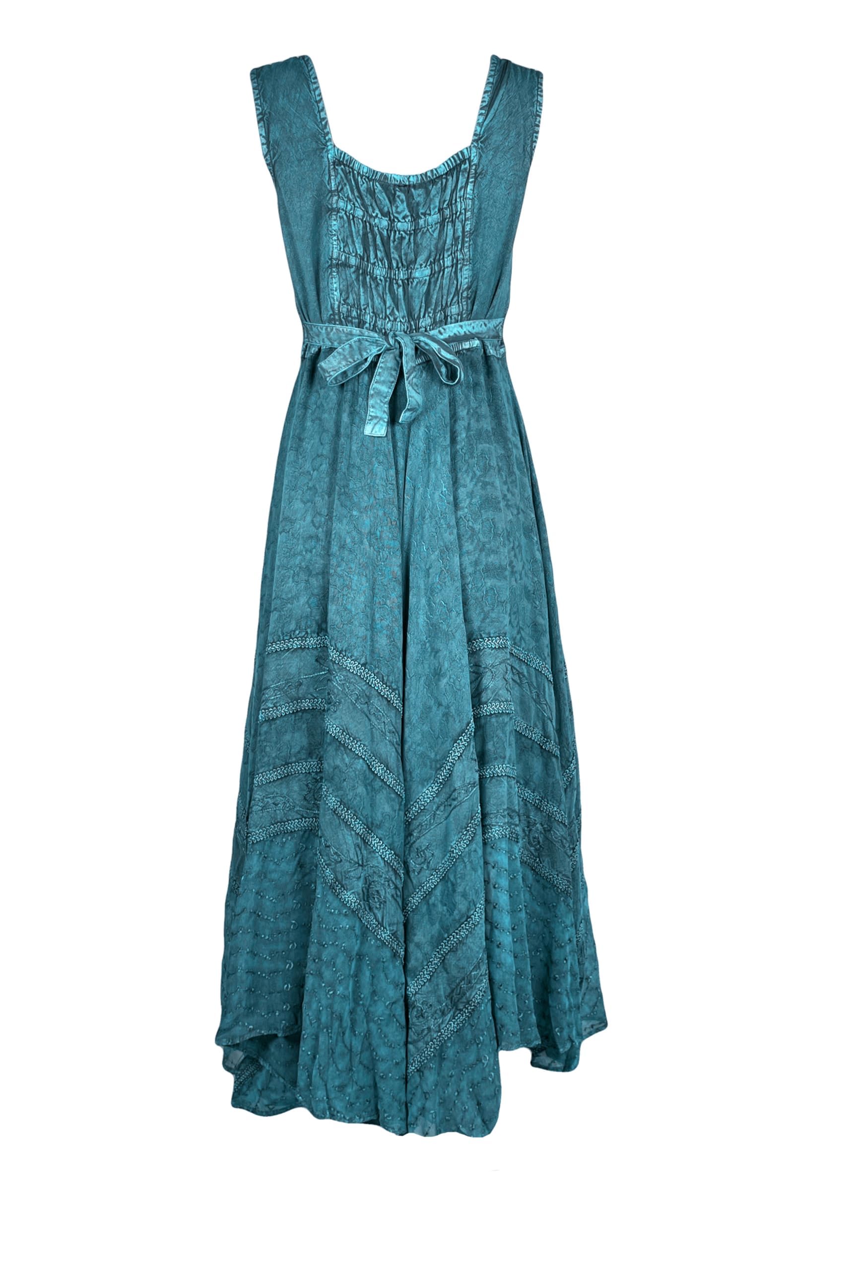 Agan Traders Women's Gothic Corset Smocked Maxi Dress - Sleeveless Embroidered Summer Dress for Women, Calf-Length Twirl Dress for Spring & Summer, Perfect for Parties, Weddings, and Date Nights