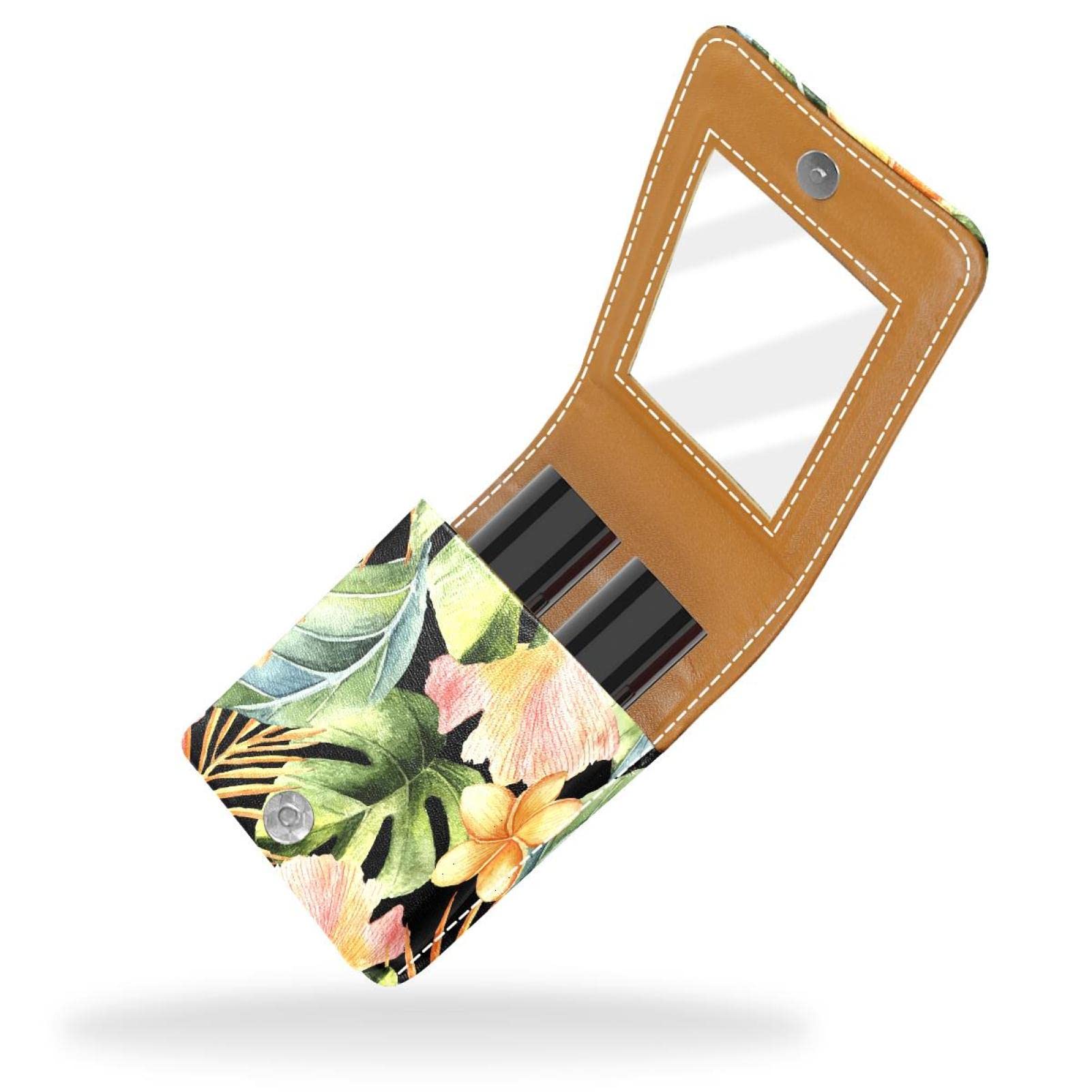 Personalized Lipstick Case - Portable Makeup Bag & Cosmetic Pouch Organizer with Tropical Green Floral Leaf Design | Perfect for Travel, Daily Use & Gift Giving
