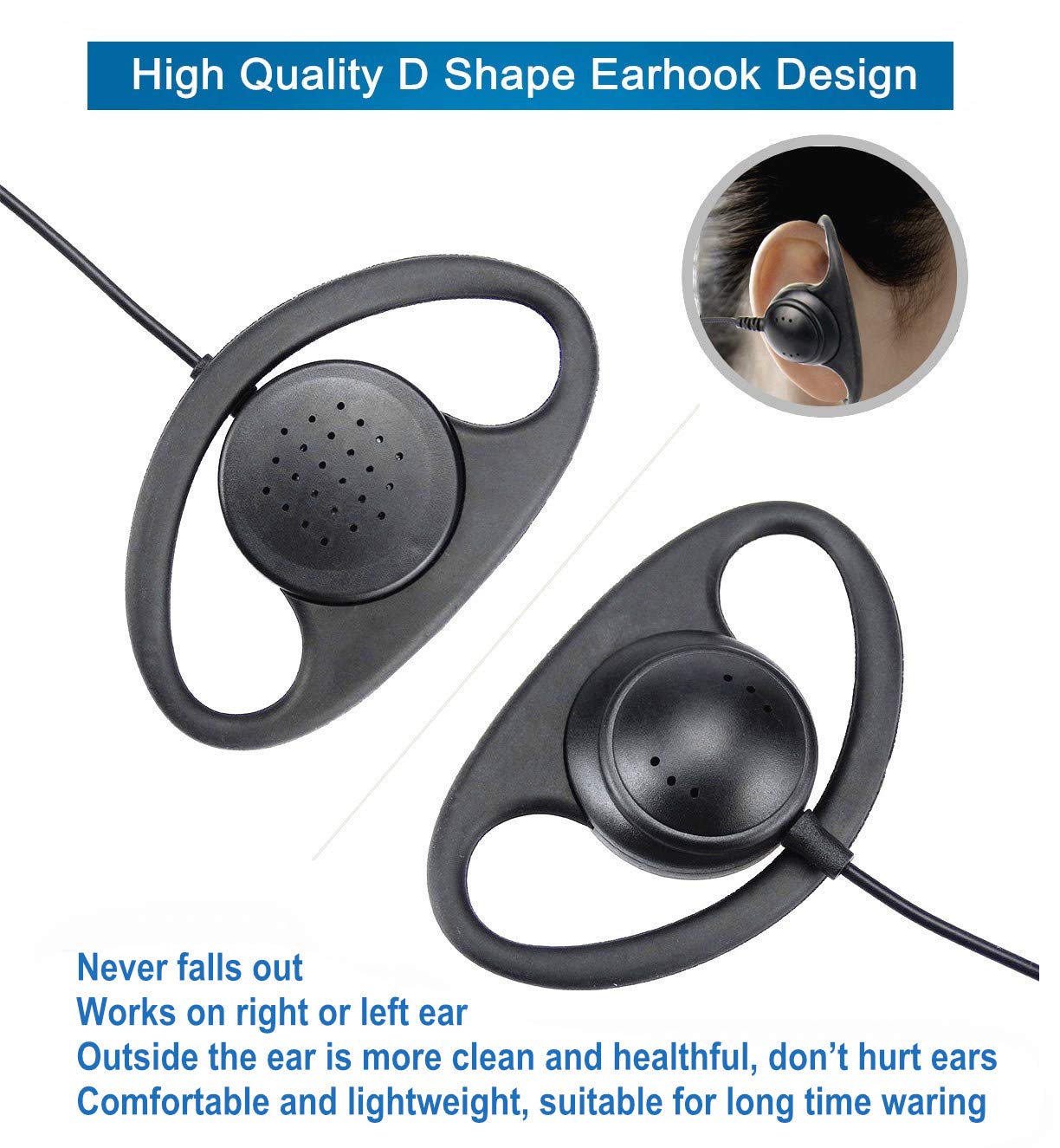 abcGoodefg 2-Way Radio Earpiece Headset with PTT Mic - 5 Pack | Compatible with UV5R, 888S, UV-82HP, BF-F8HP, Kenwood, Retevis H-777, RT21, RT22 Radios | Ideal for Security, Construction & Outdoor Activities