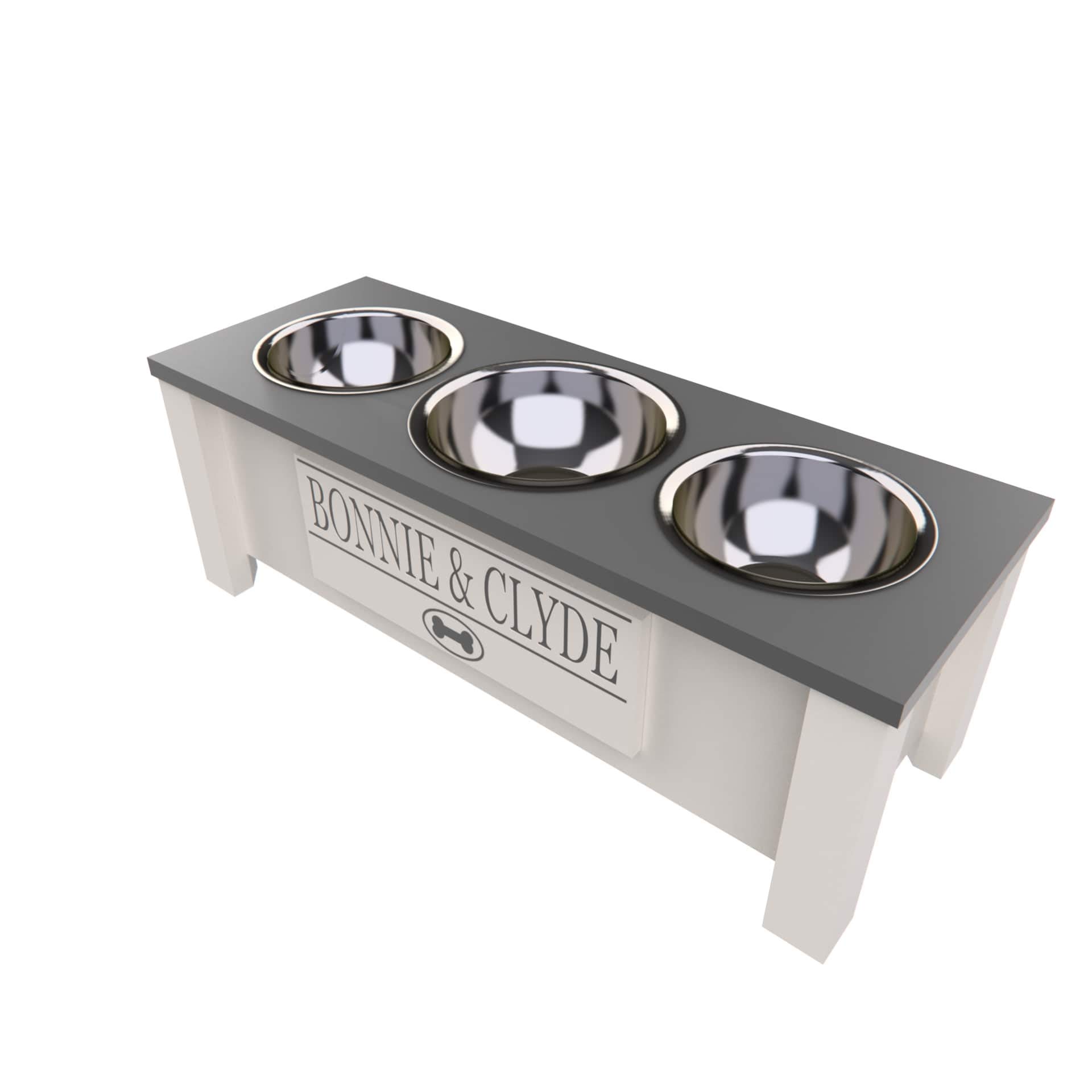 **Elevated Triple Dog Bowl Stand with Storage - Adjustable Height for Large, Medium, Small & X-Small Dogs - 3 Stainless Steel Bowls for Food & Water - Perfect for Feeding & Organizing Pet Supplies (Medium, Grey)**