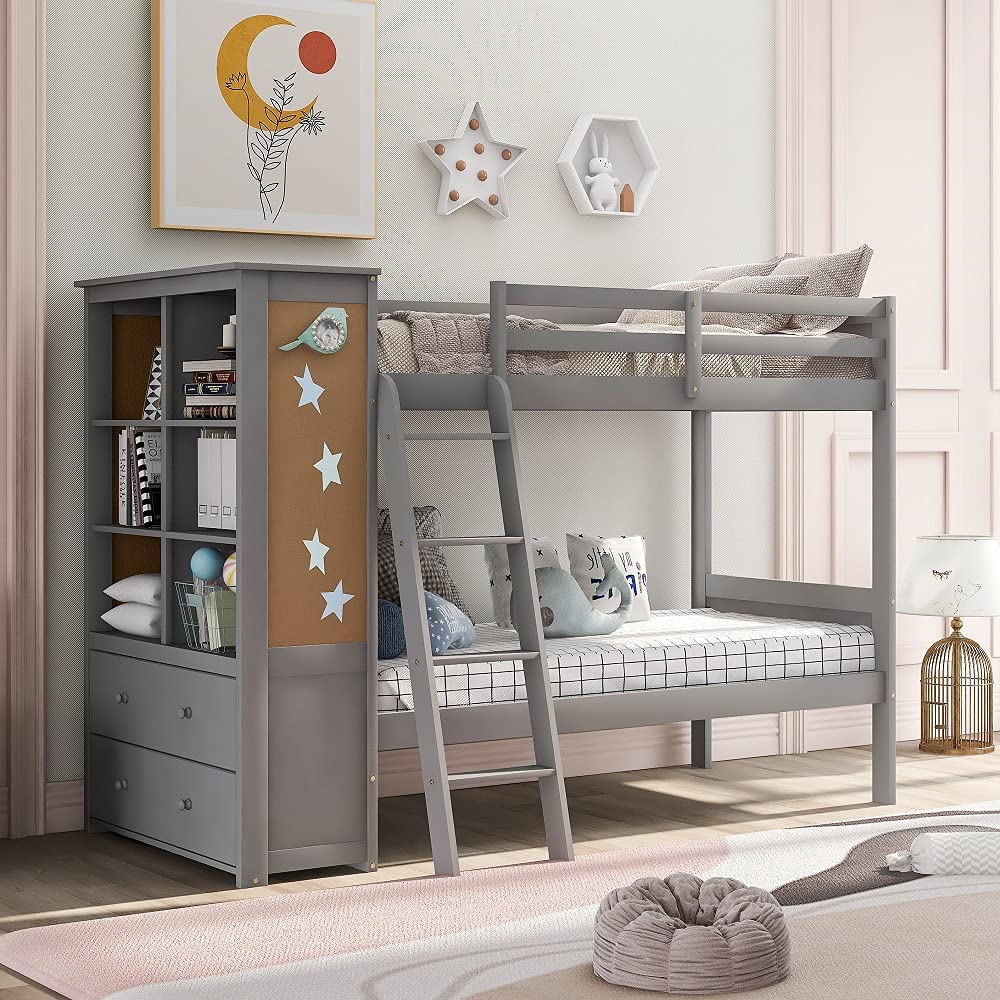 Kids Twin Over Twin Bunk Bed with Guardrails & Ladder - Space-Saving for Small Rooms