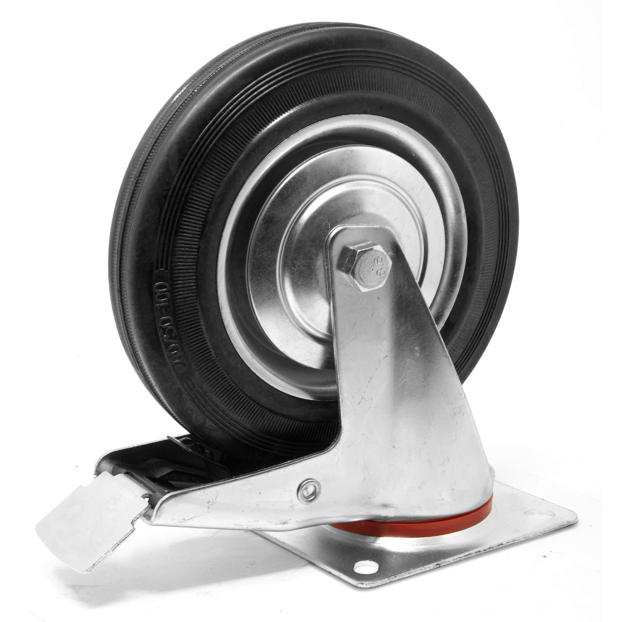 WEN CA5518B 8-Inch Heavy Duty Rubber Swivel Caster Wheels with Brake - 510 lb Capacity Roller Bearing Casters for Industrial Equipment, Workbenches & Furniture