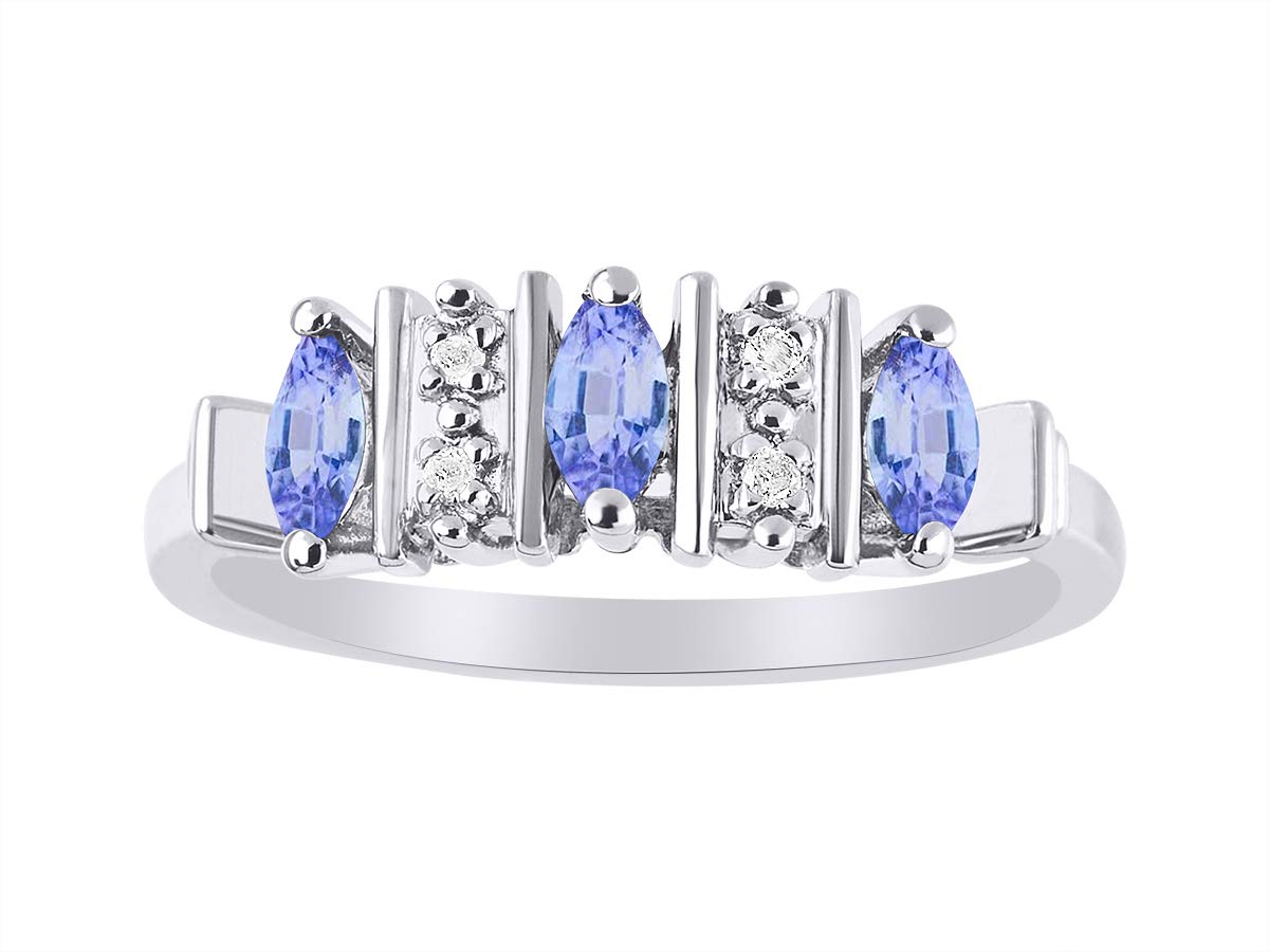 RYLOS Sterling Silver 3 Stone Diamond & Gemstone Ring for Women - Classic Elegant Jewelry in Sizes 5-10 | Perfect for Weddings, Anniversaries & Special Occasions