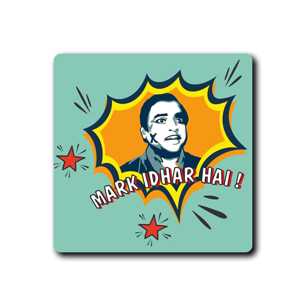 Bollywood Themed Funny Character Coasters Set of 4 - 3.5x3.5 Inch Square MDF Drink Coasters for Dining Table, Home Decor, Office Desk | Unique Gift Idea for Housewarming, Birthday & Indian Culture Lovers