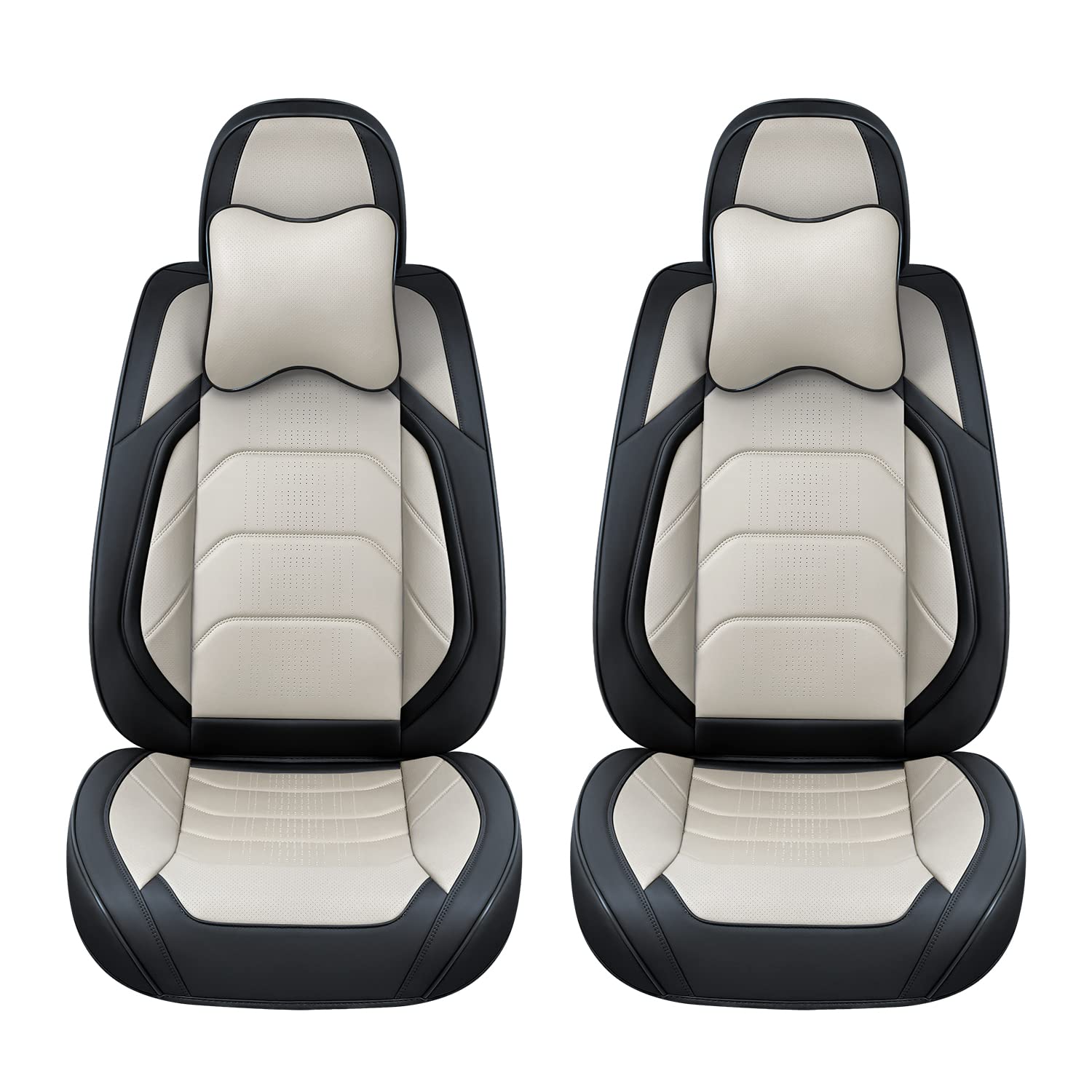 Premium Nappa Leather Car Seat Covers Front Pair (2PCS) - Breathable Universal Fit for Most Cars, SUVs & Vans - Black & White Auto Interior Accessories | Perfect for Daily Commute, Road Trips & Family Travel